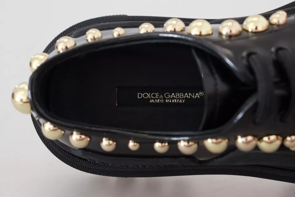 Dolce & Gabbana Black Leather Trekking Derby Embellished Shoes - ACCEXO