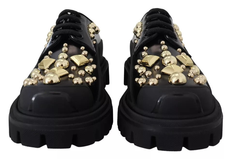 Dolce & Gabbana Black Leather Trekking Derby Embellished Shoes - ACCEXO
