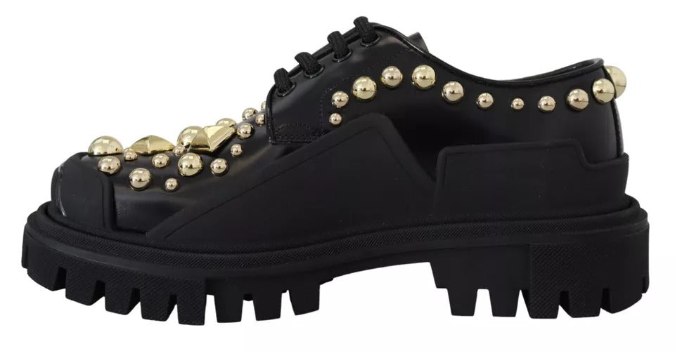 Dolce & Gabbana Black Leather Trekking Derby Embellished Shoes - ACCEXO