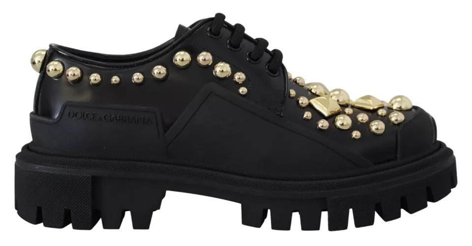 Dolce & Gabbana Black Leather Trekking Derby Embellished Shoes - ACCEXO