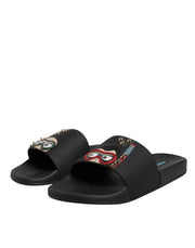 Dolce & Gabbana Black Divers Leather Flats Slides Sandals Beachwear Shoes - ACCEXO