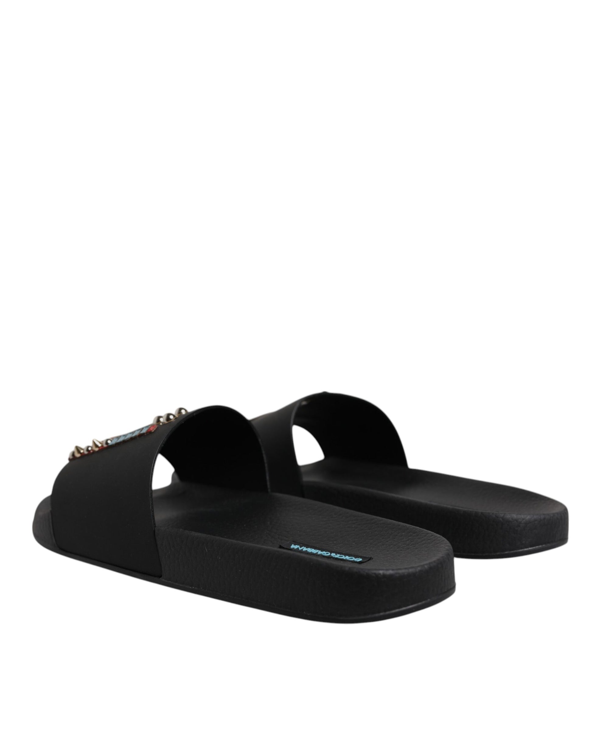 Dolce & Gabbana Black Divers Leather Flats Slides Sandals Beachwear Shoes - ACCEXO