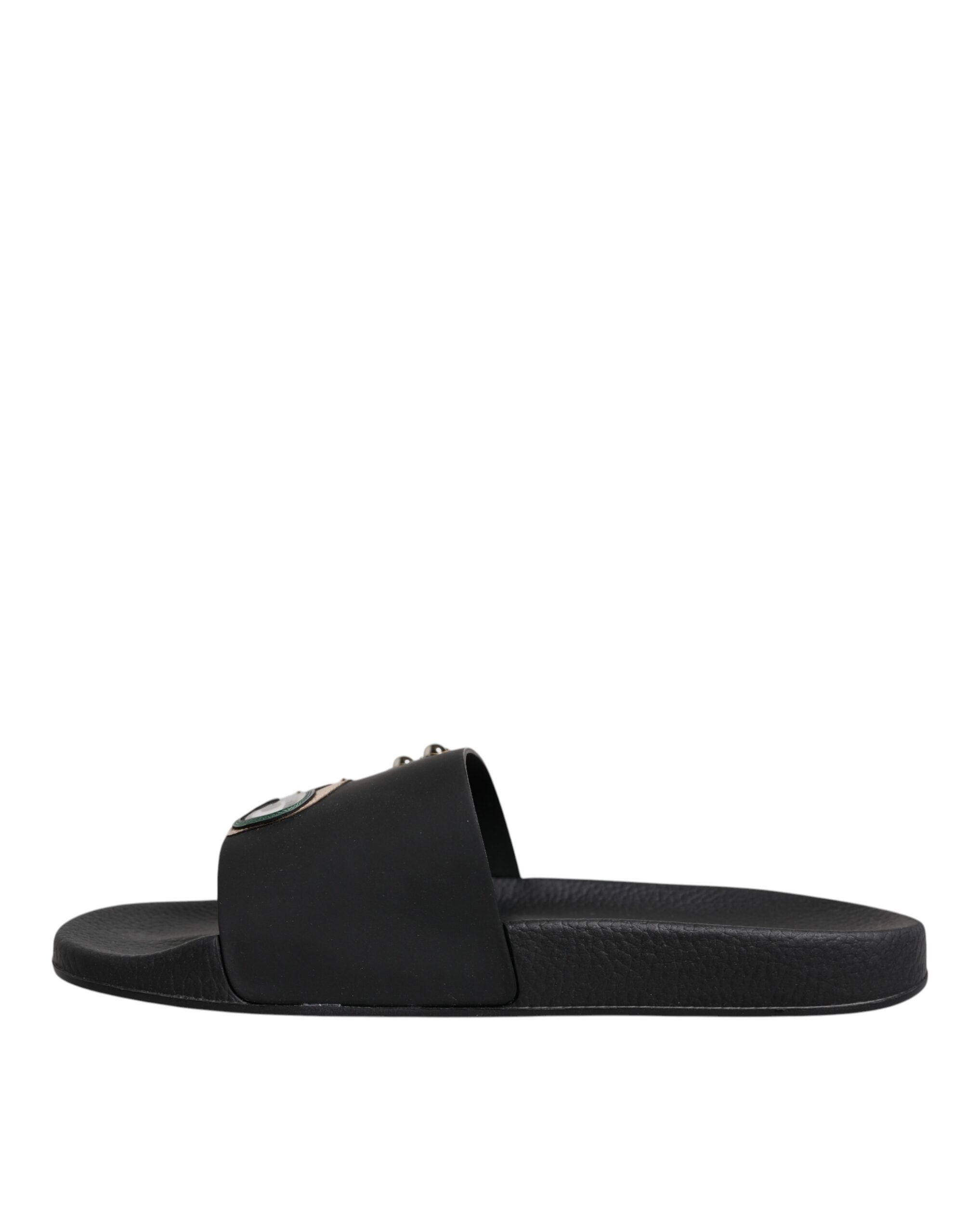Dolce & Gabbana Black Divers Leather Flats Slides Sandals Beachwear Shoes - ACCEXO