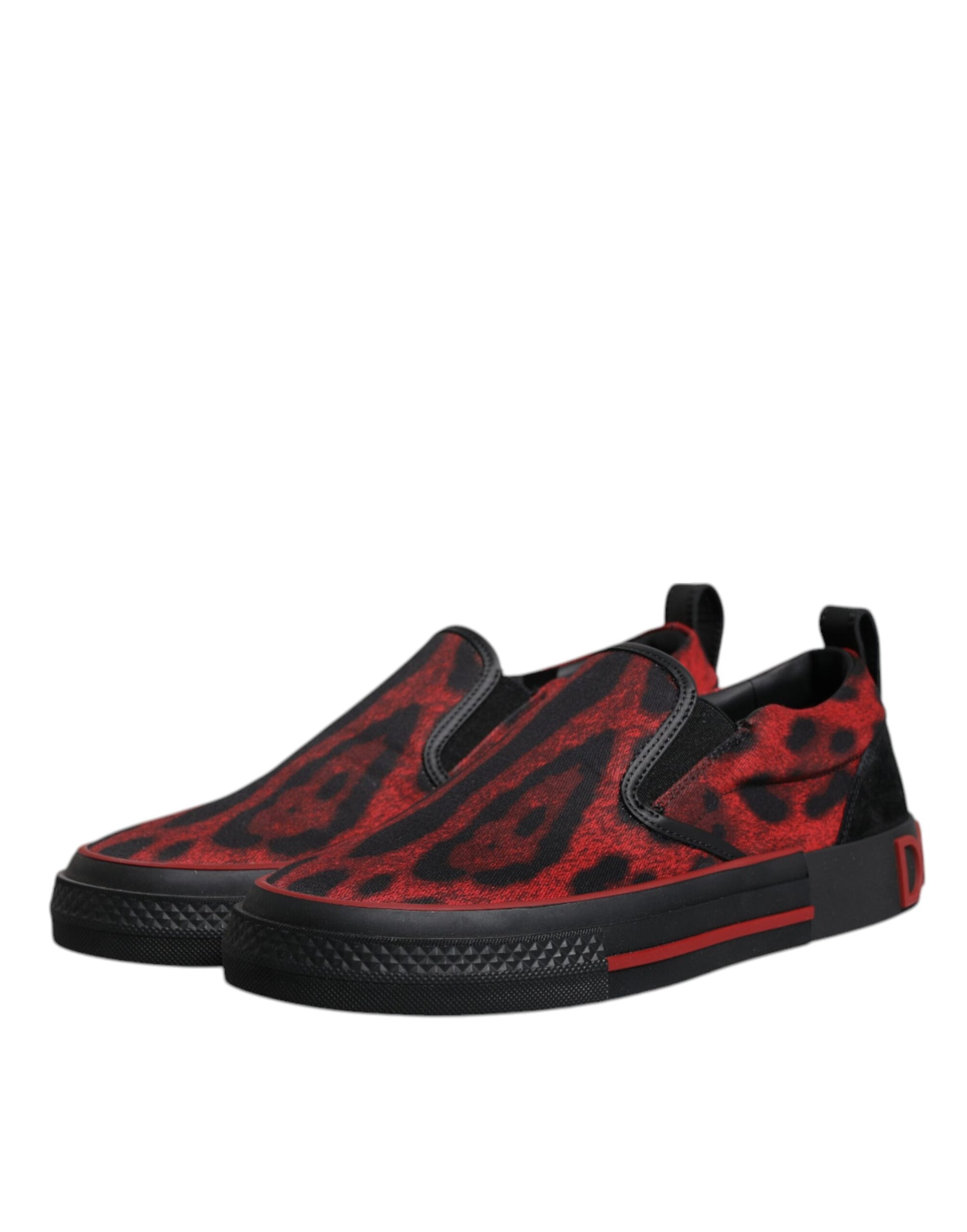 Dolce & Gabbana Red Black Leopard Cotton Men Low Top Sneakers Shoes - ACCEXO