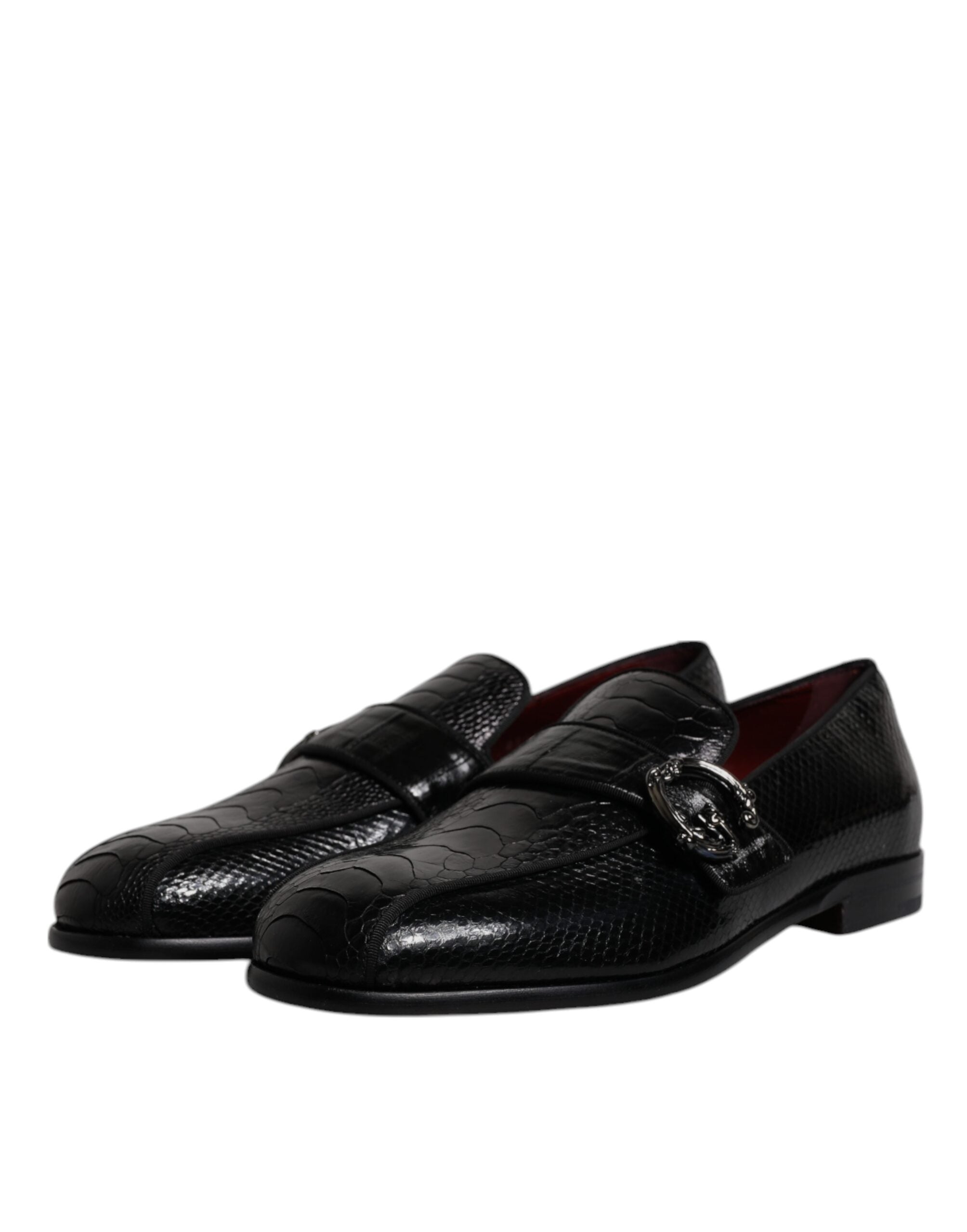 Dolce & Gabbana Black Exotic Leather DG Logo Loafers Formal Dress Shoes - ACCEXO