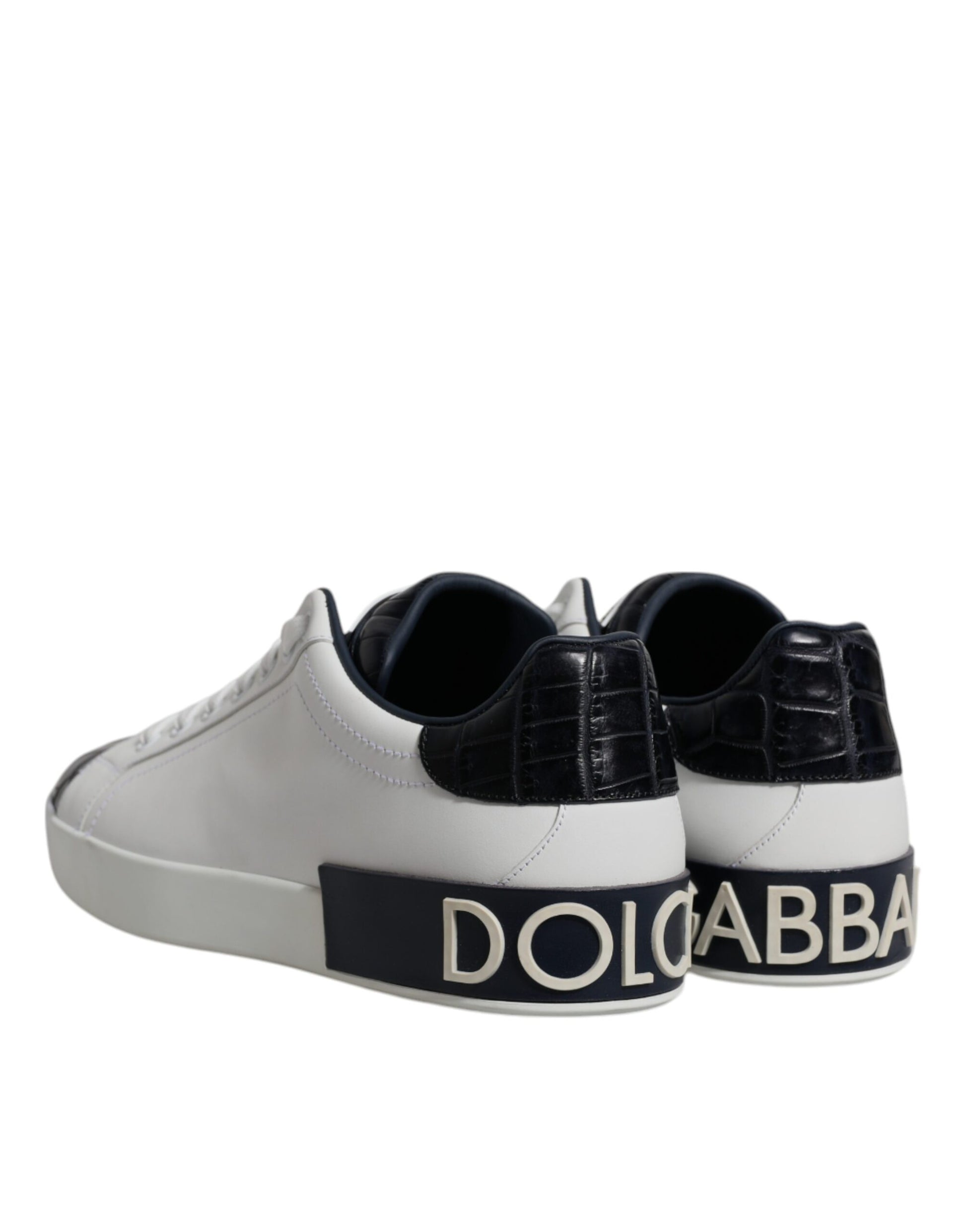 Dolce & Gabbana White Black Leather Portofino Sneakers Shoes - ACCEXO