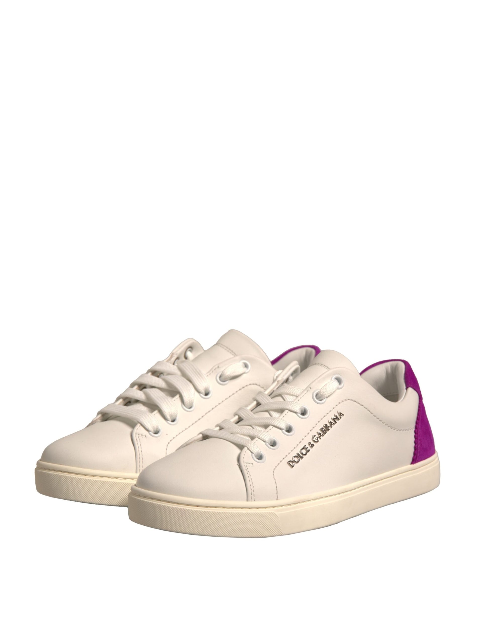 Dolce & Gabbana White Suede Leather Low Top Sneakers Shoes - ACCEXO