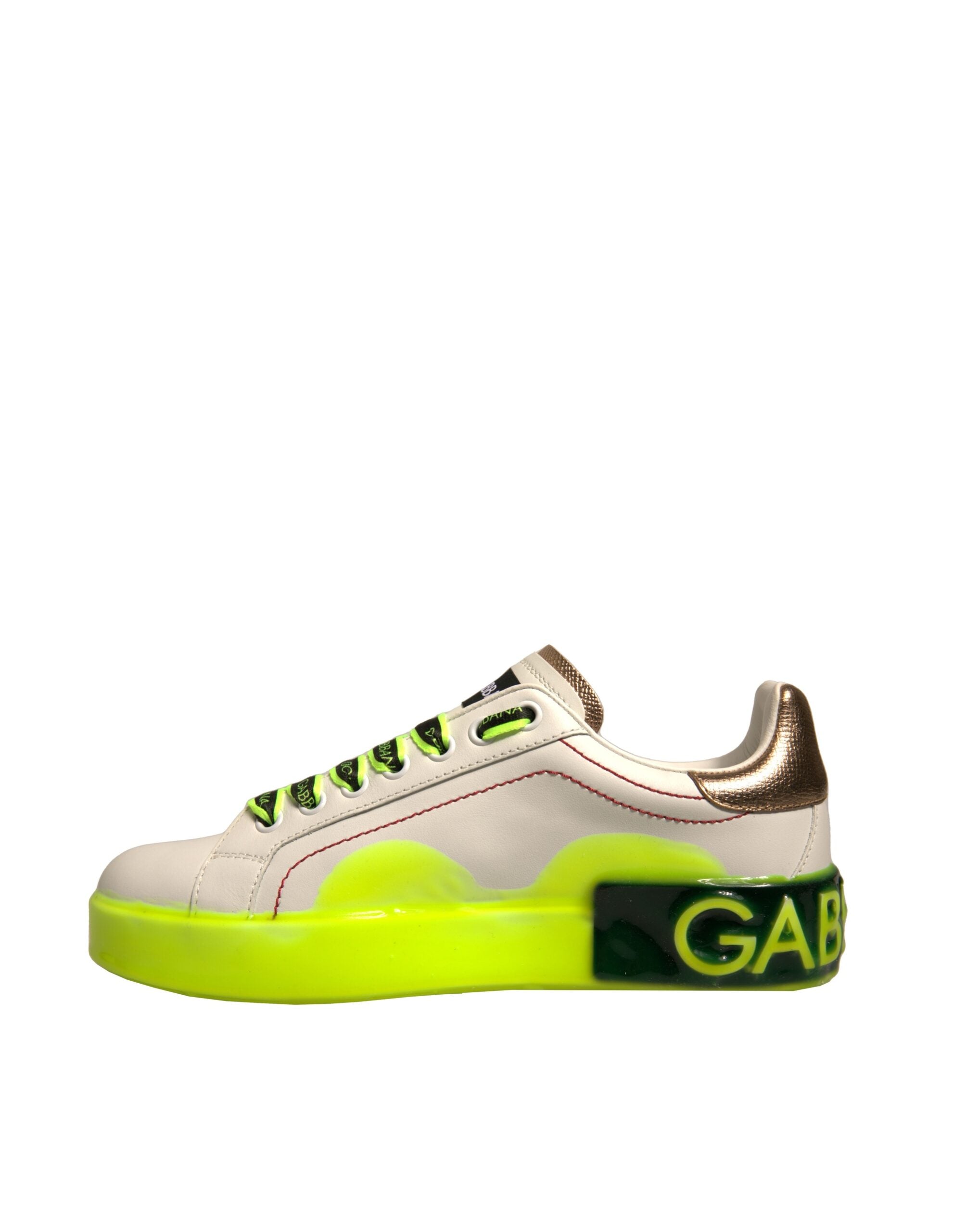 Dolce & Gabbana White Yellow Portofino Leather Sneakers Shoes - ACCEXO