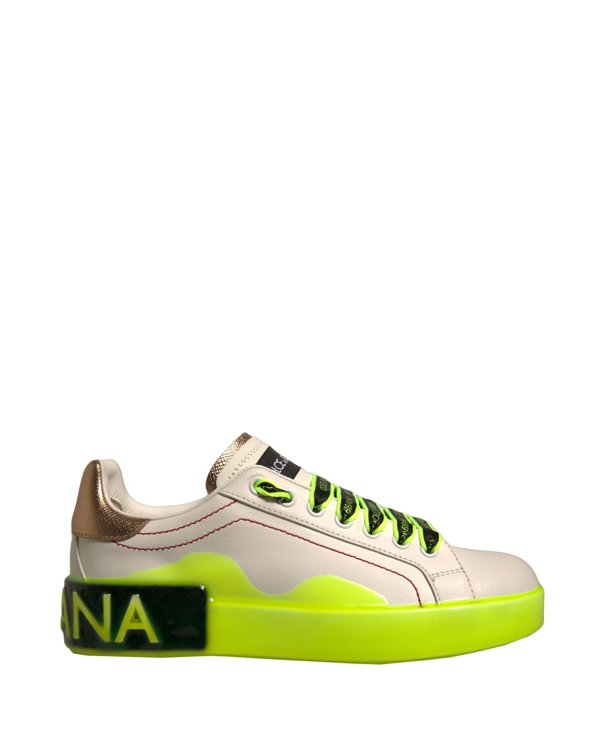 Dolce & Gabbana White Yellow Portofino Leather Sneakers Shoes - ACCEXO