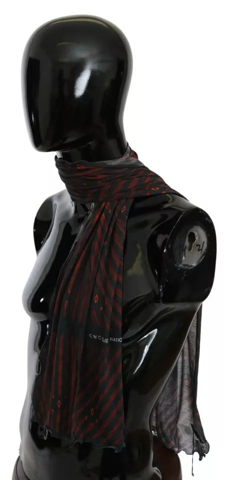 Costume National Black Red Viscose Foulard Branded Scarf - ACCEXO