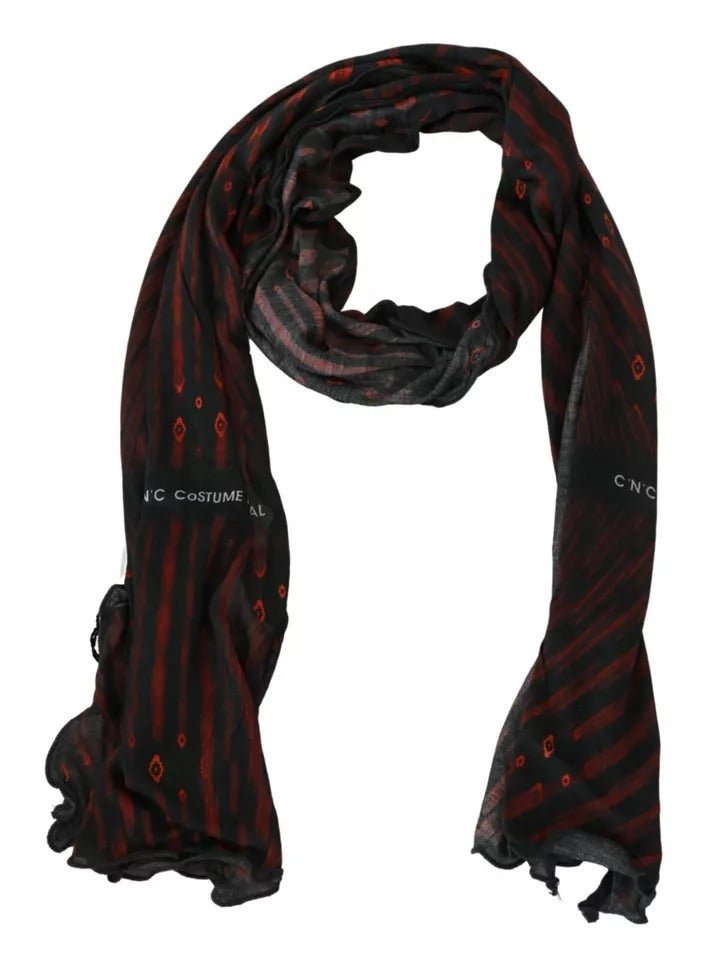 Costume National Black Red Viscose Foulard Branded Scarf - ACCEXO