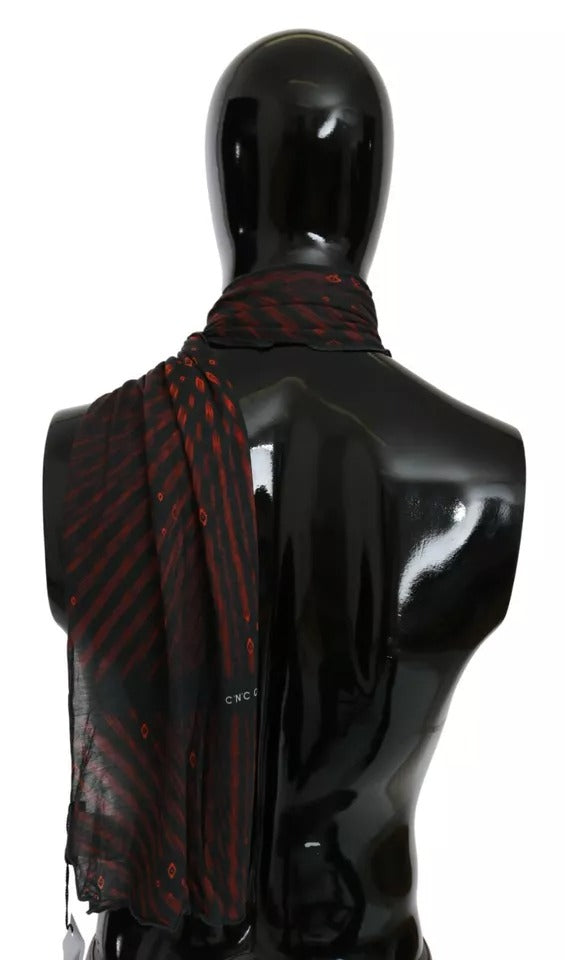 Costume National Black Red Viscose Foulard Branded Scarf - ACCEXO