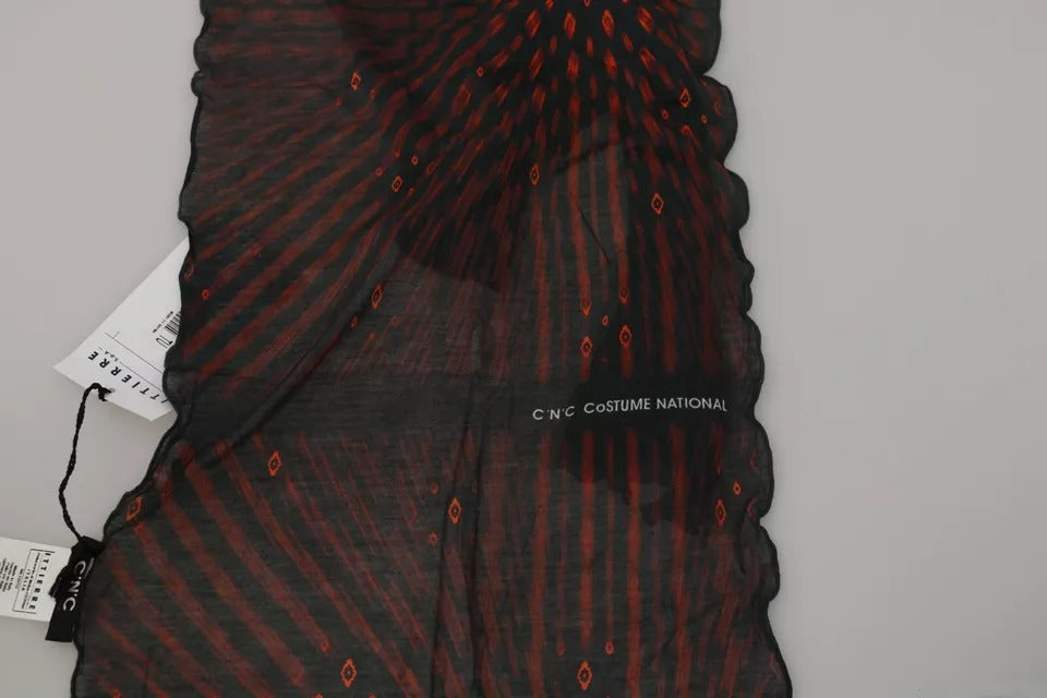 Costume National Black Red Viscose Foulard Branded Scarf - ACCEXO