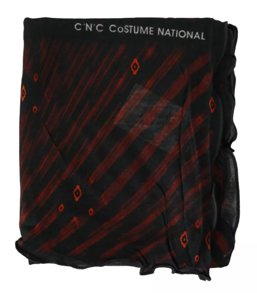 Costume National Black Red Viscose Foulard Branded Scarf - ACCEXO