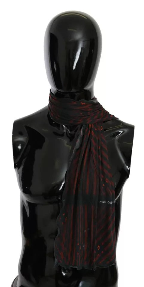 Costume National Black Red Viscose Foulard Branded Scarf - ACCEXO