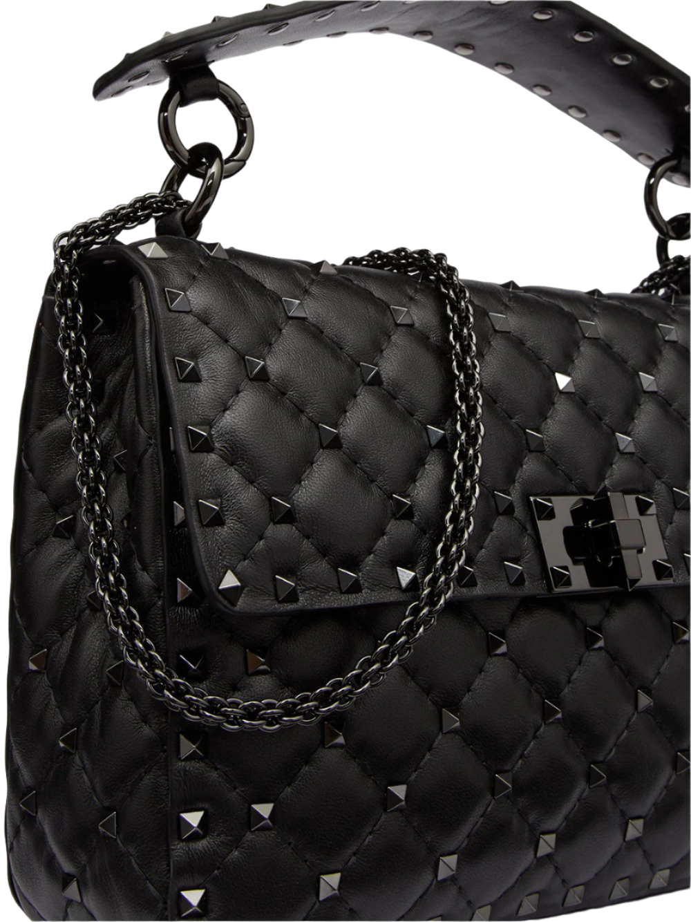 Valentino Garavani Black Nappa Leather Medium Rockstudt Spike Bag - ACCEXO