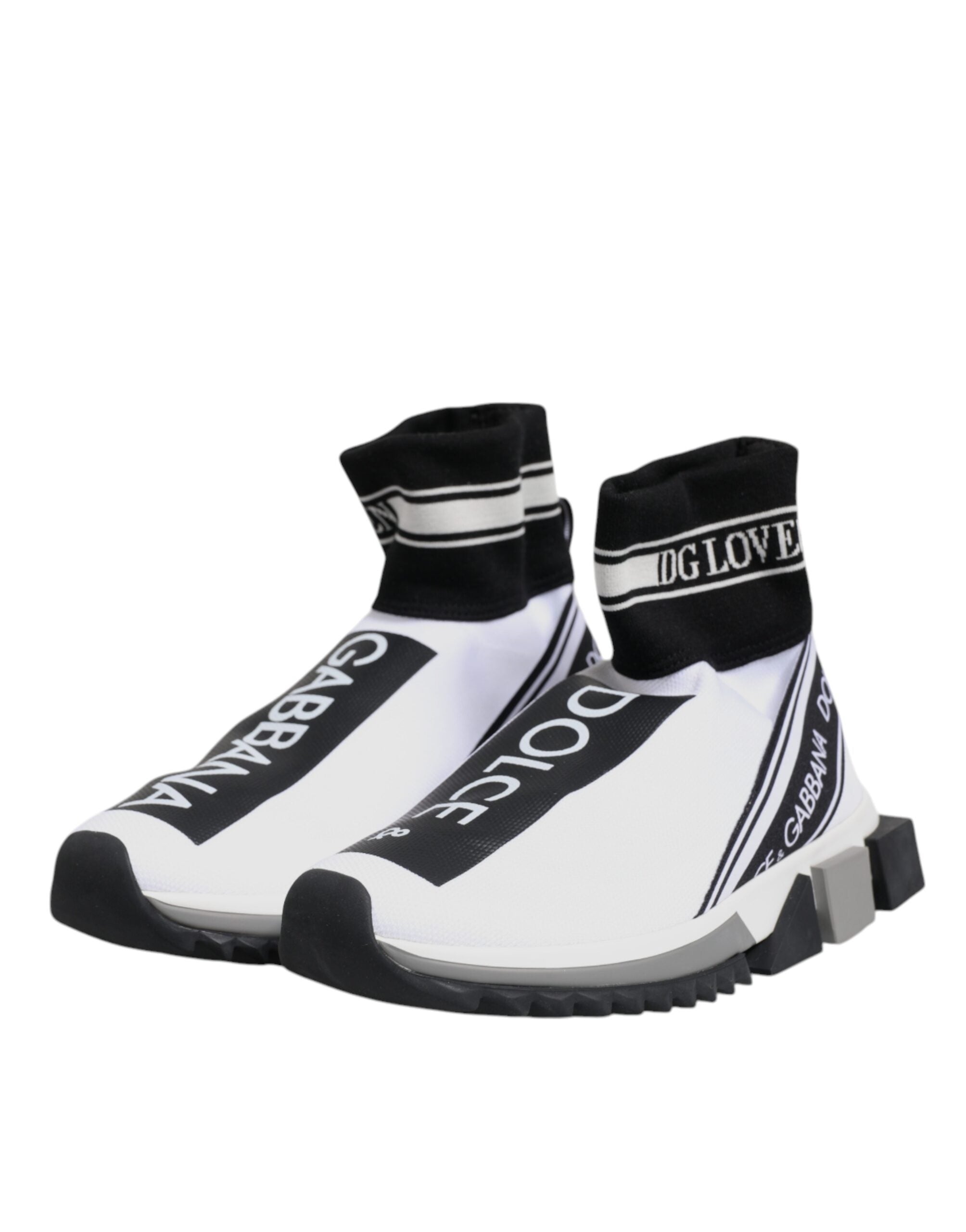 Dolce & Gabbana White Black Sorrento Socks Sneakers Shoes - ACCEXO