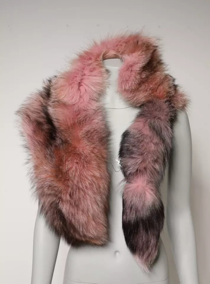 Dolce & Gabbana Pink Frost Fox Fur Neck Warmer Winter Scarf - ACCEXO