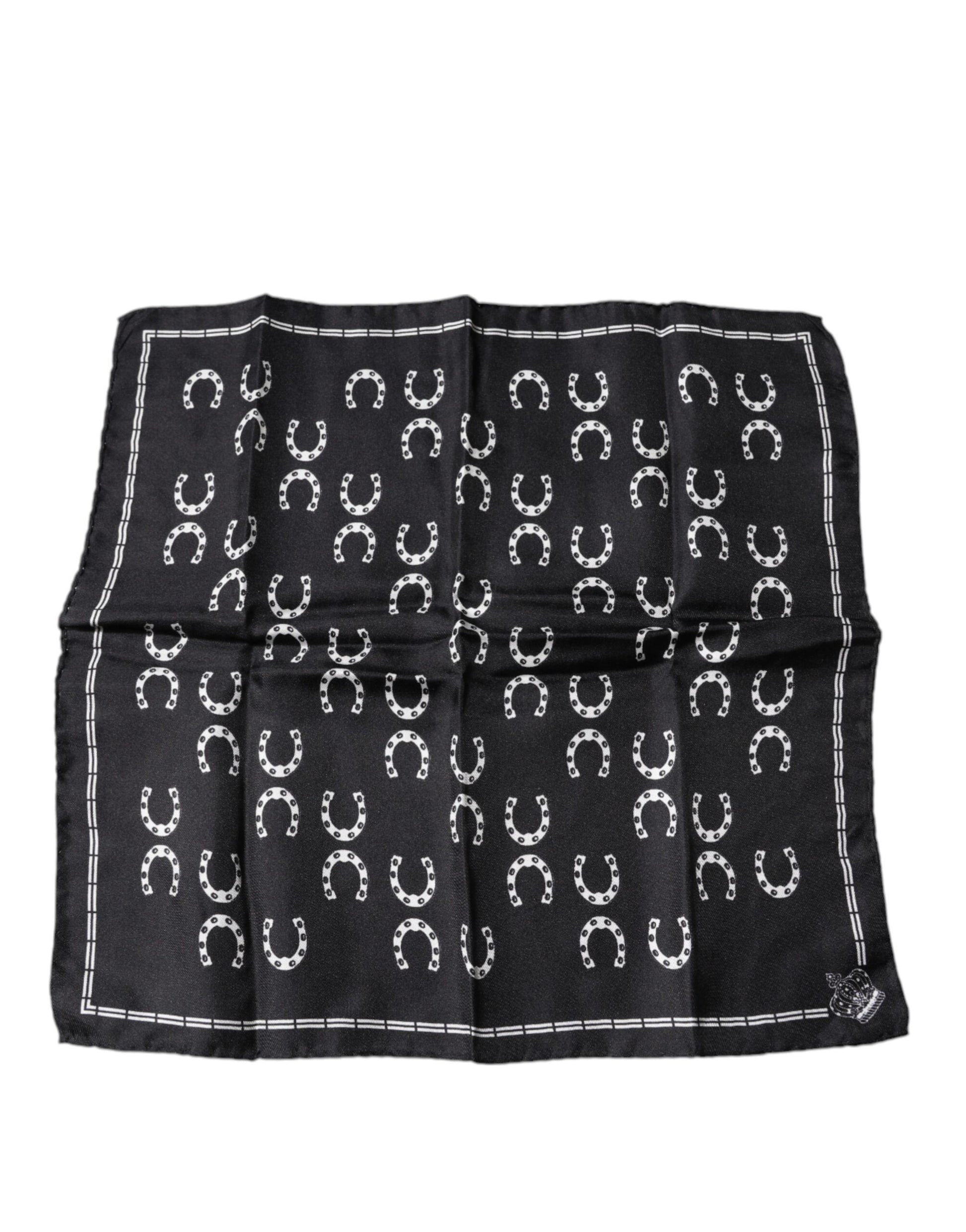Dolce & Gabbana Black Horseshoe Silk Square Handkerchief Scarf - ACCEXO