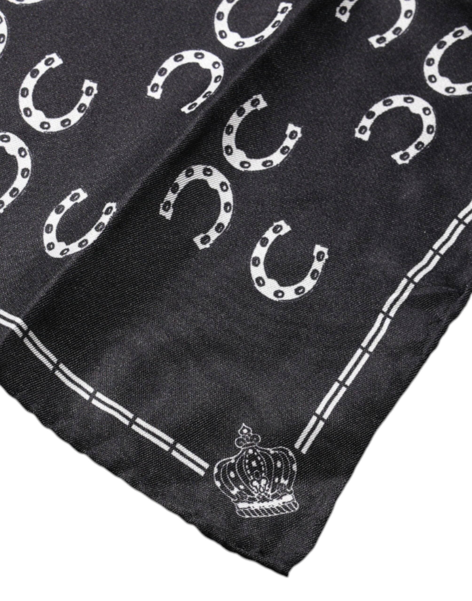 Dolce & Gabbana Black Horseshoe Silk Square Handkerchief Scarf - ACCEXO
