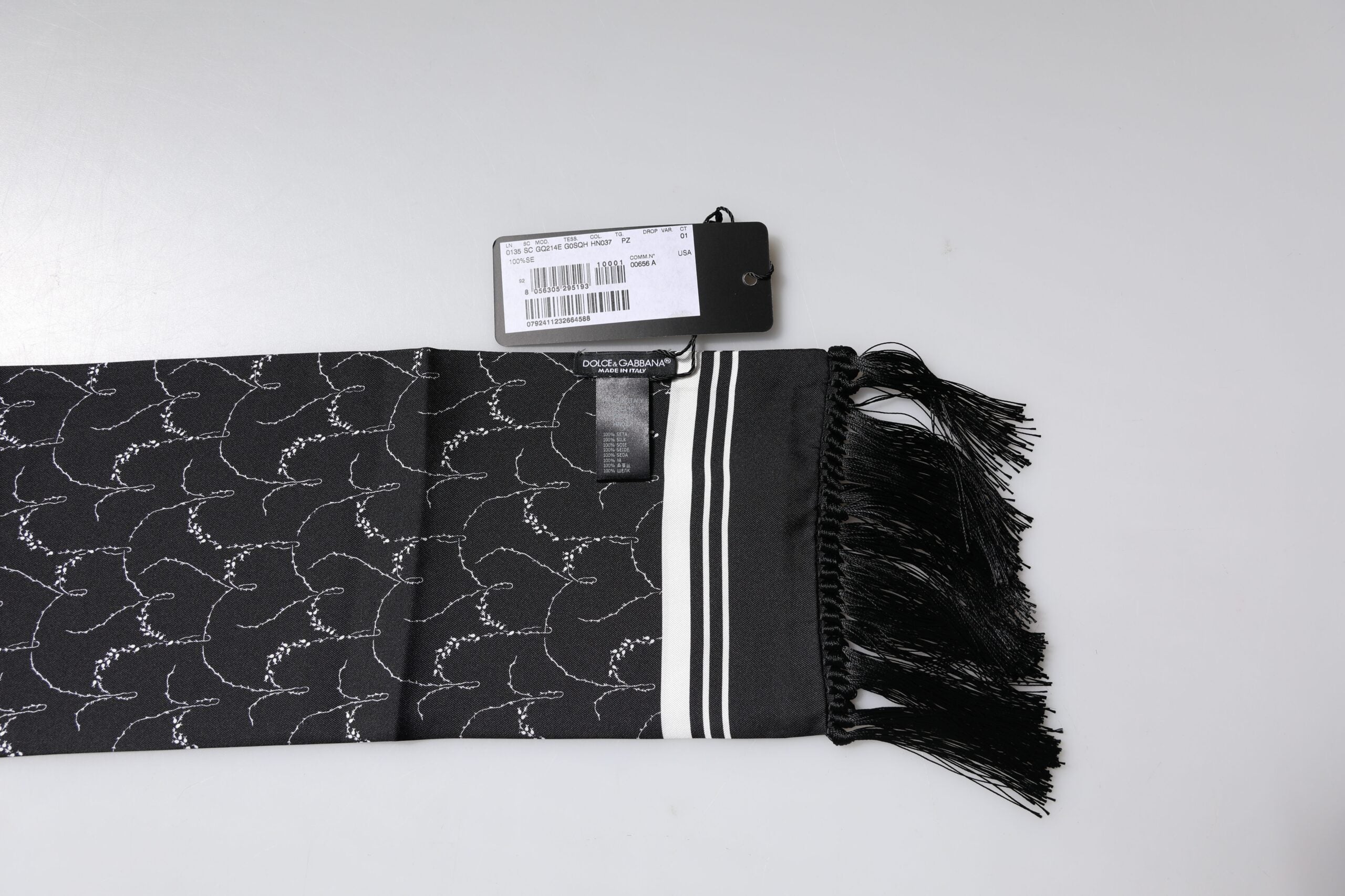 Dolce & Gabbana Black Patterned Skinny Fringes Shawl Scarf - ACCEXO