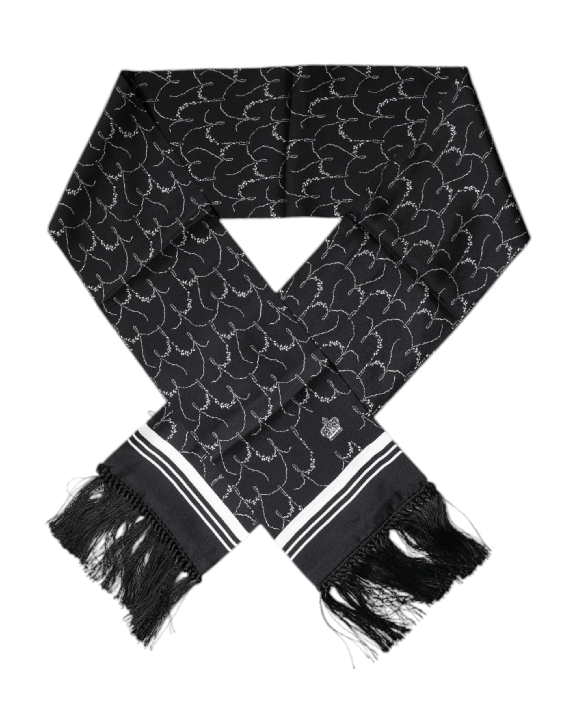 Dolce & Gabbana Black Patterned Skinny Fringes Shawl Scarf - ACCEXO