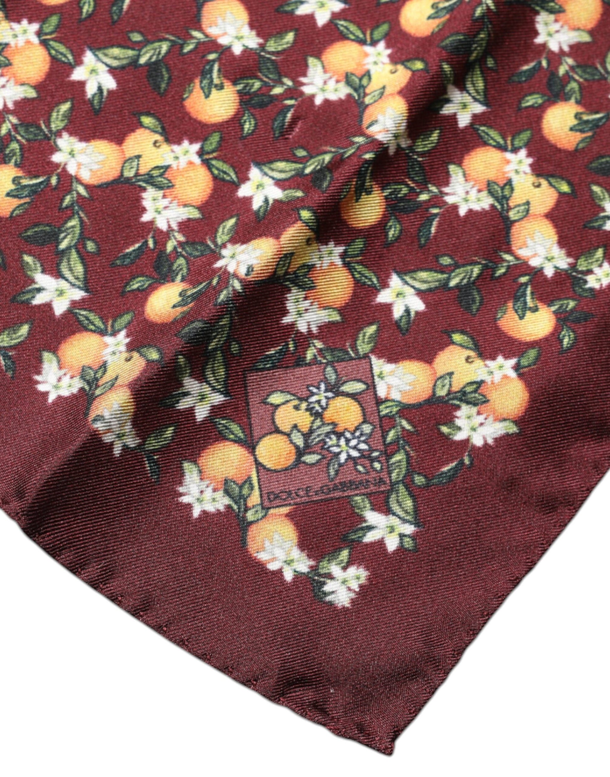 Dolce & Gabbana Maroon Oranges Silk Square Handkerchief Scarf - ACCEXO