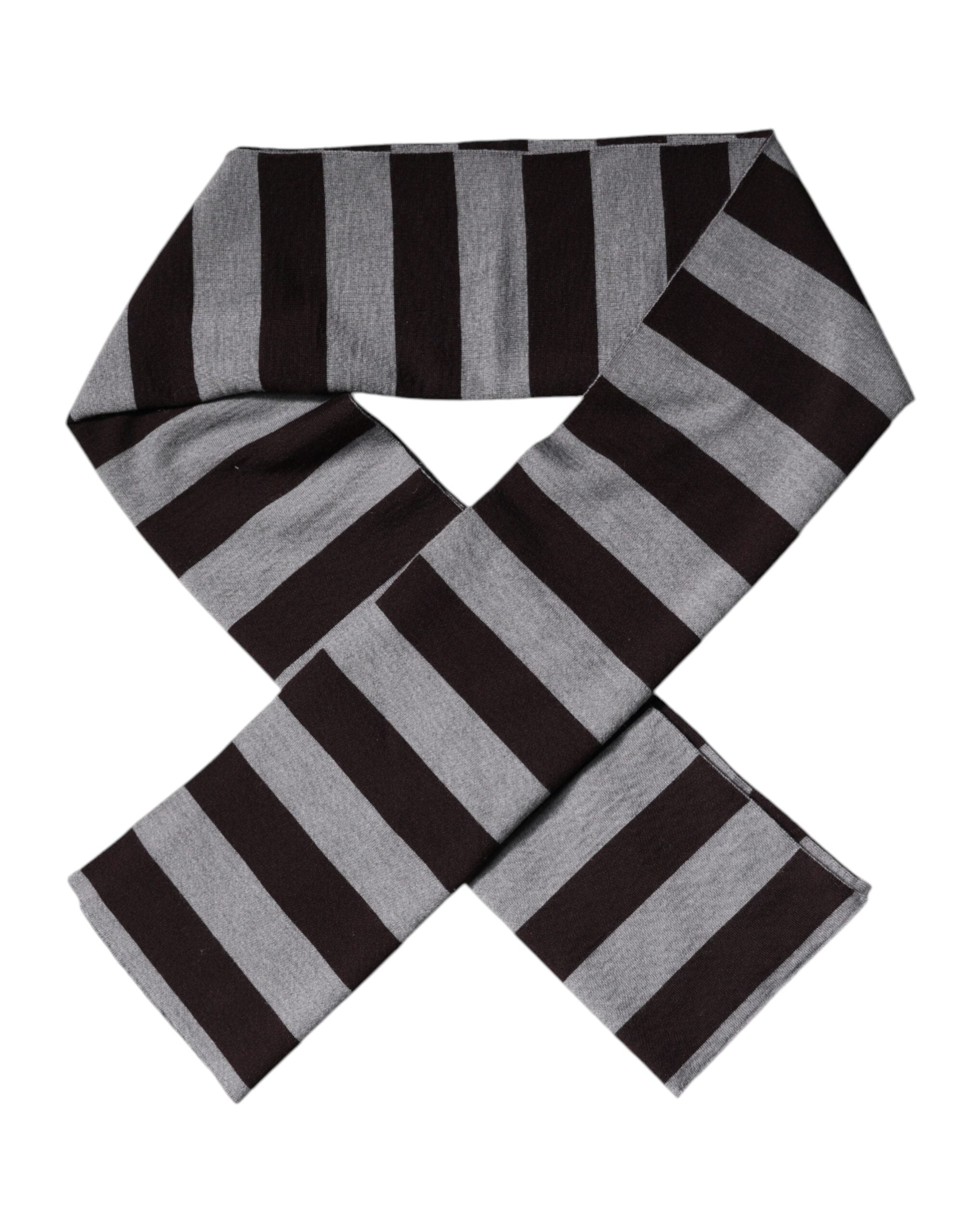 Dolce & Gabbana Black Gray Stripes Wool Neck Wrap Scarf - ACCEXO