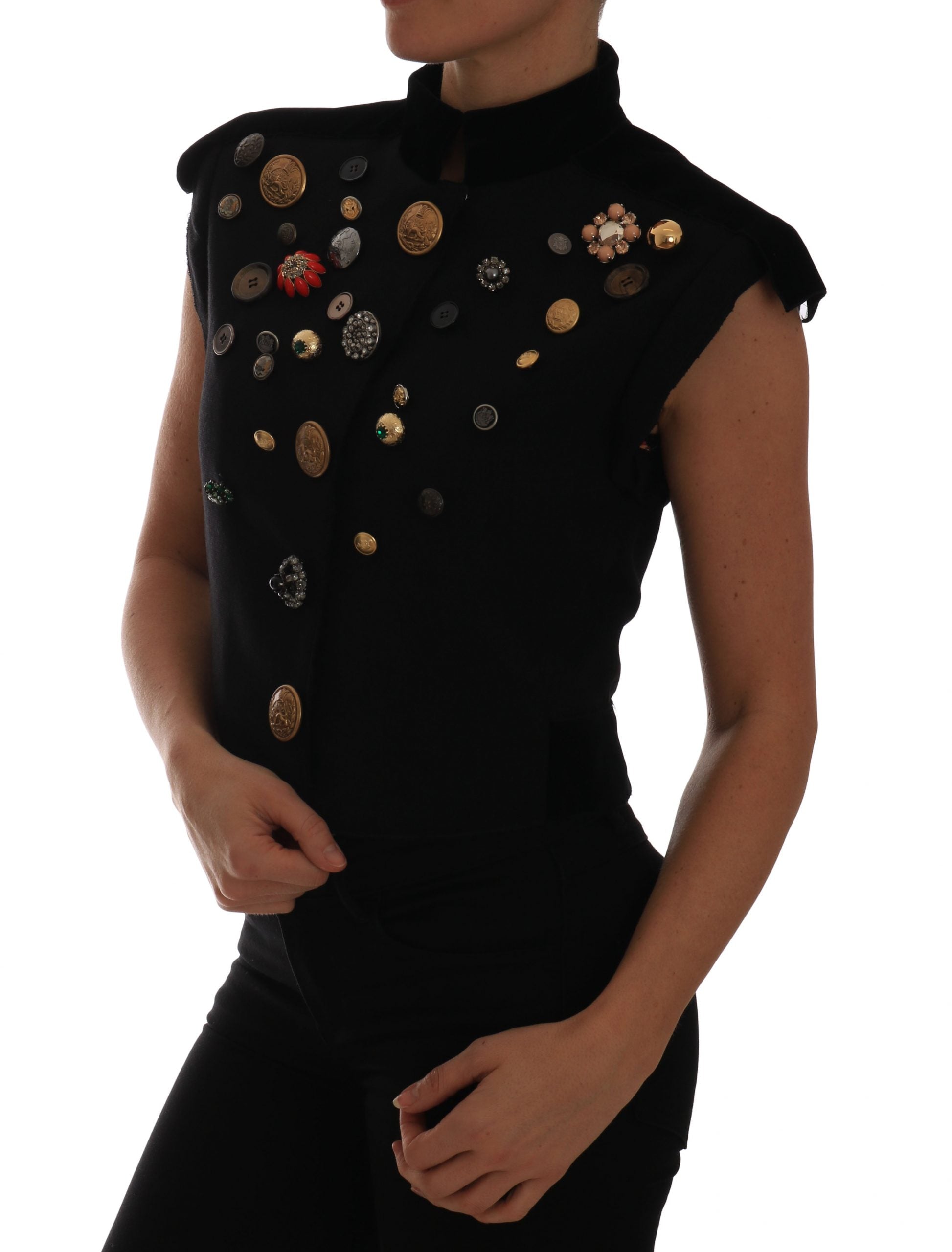 Dolce & Gabbana Embellished Black Military Style Vest - ACCEXO