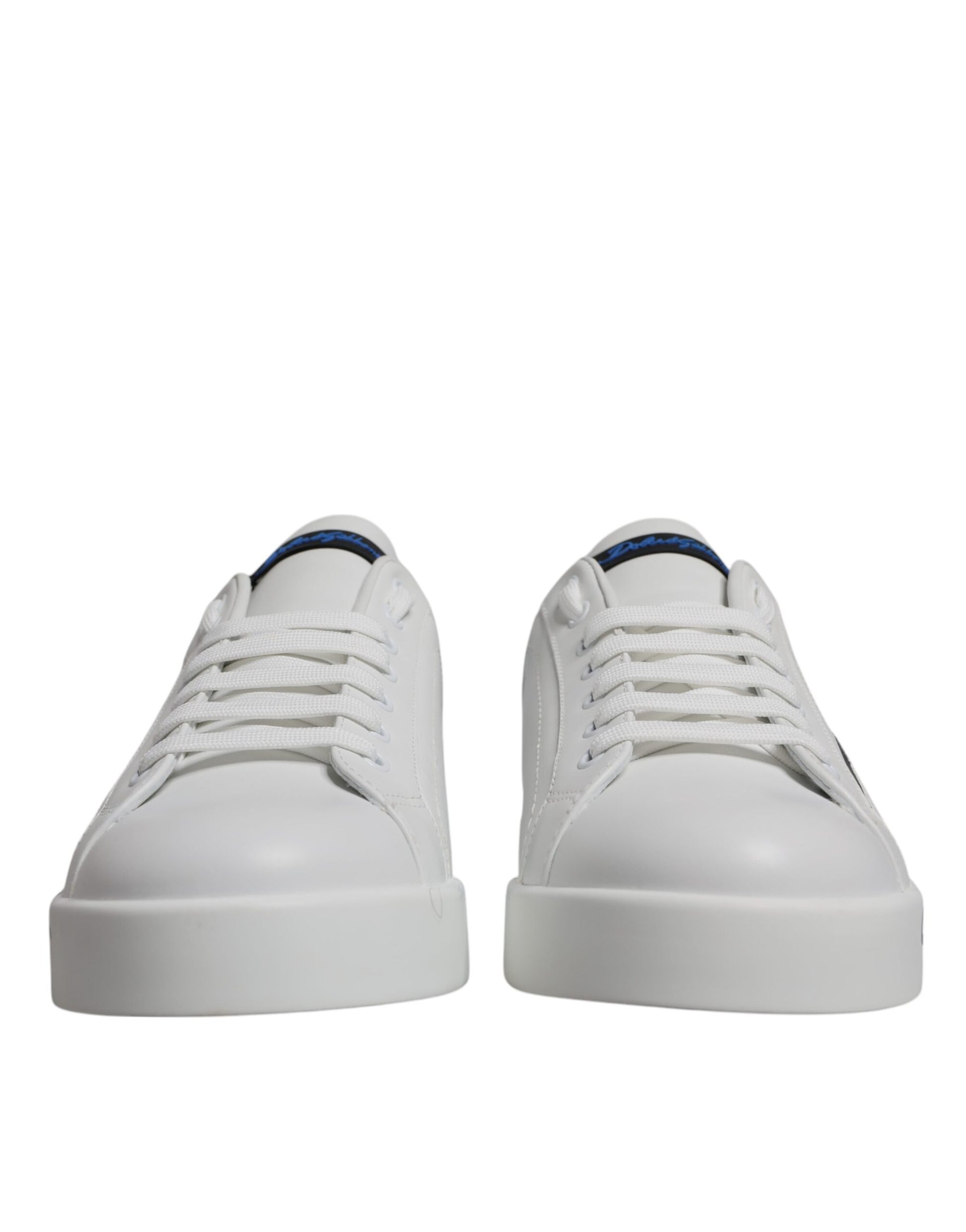 Dolce & Gabbana White Blue Leather Logo Low Top Sneakers Shoes - ACCEXO
