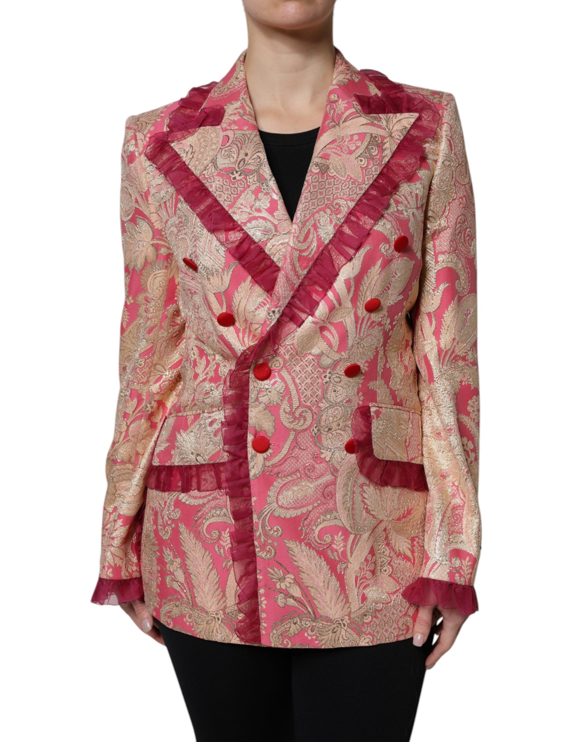 Dolce & Gabbana Pink Gold Jacquard Nylon Coat Blazer Jacket - ACCEXO