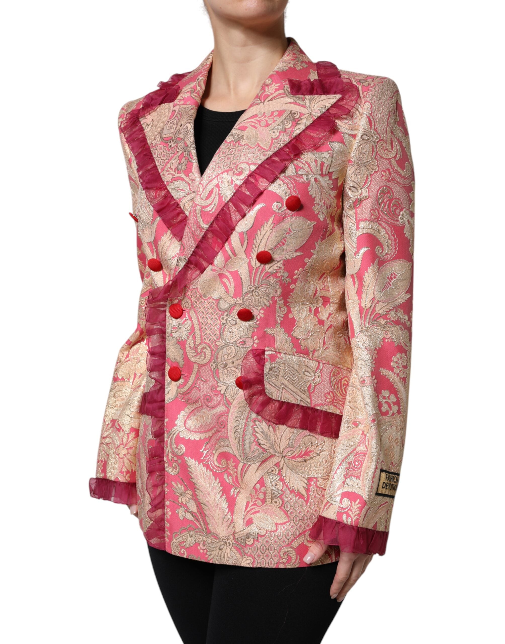 Dolce & Gabbana Pink Gold Jacquard Nylon Coat Blazer Jacket - ACCEXO