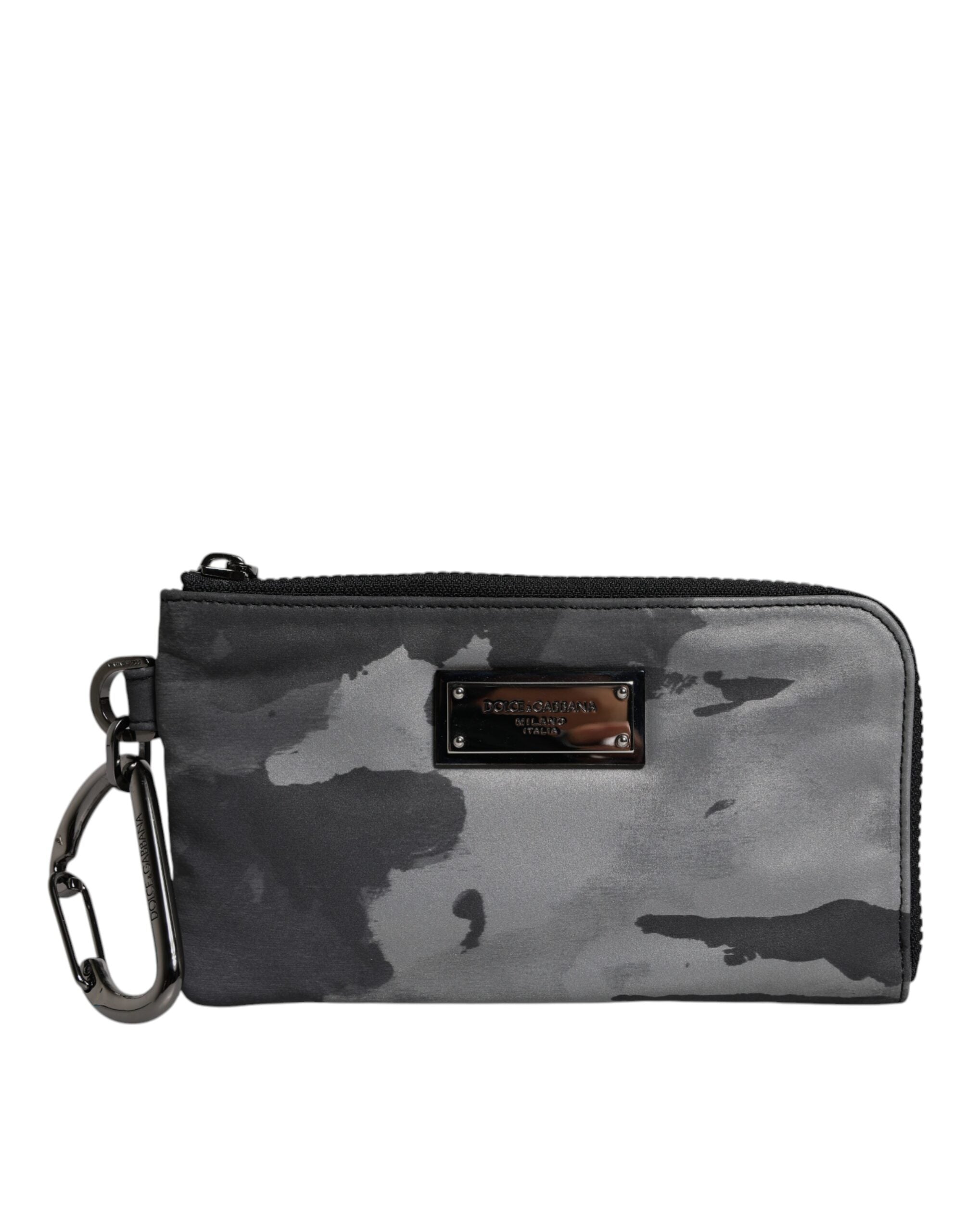 Dolce & Gabbana Black Gray Camouflage Logo Plaque Keyring Pouch Bag - ACCEXO