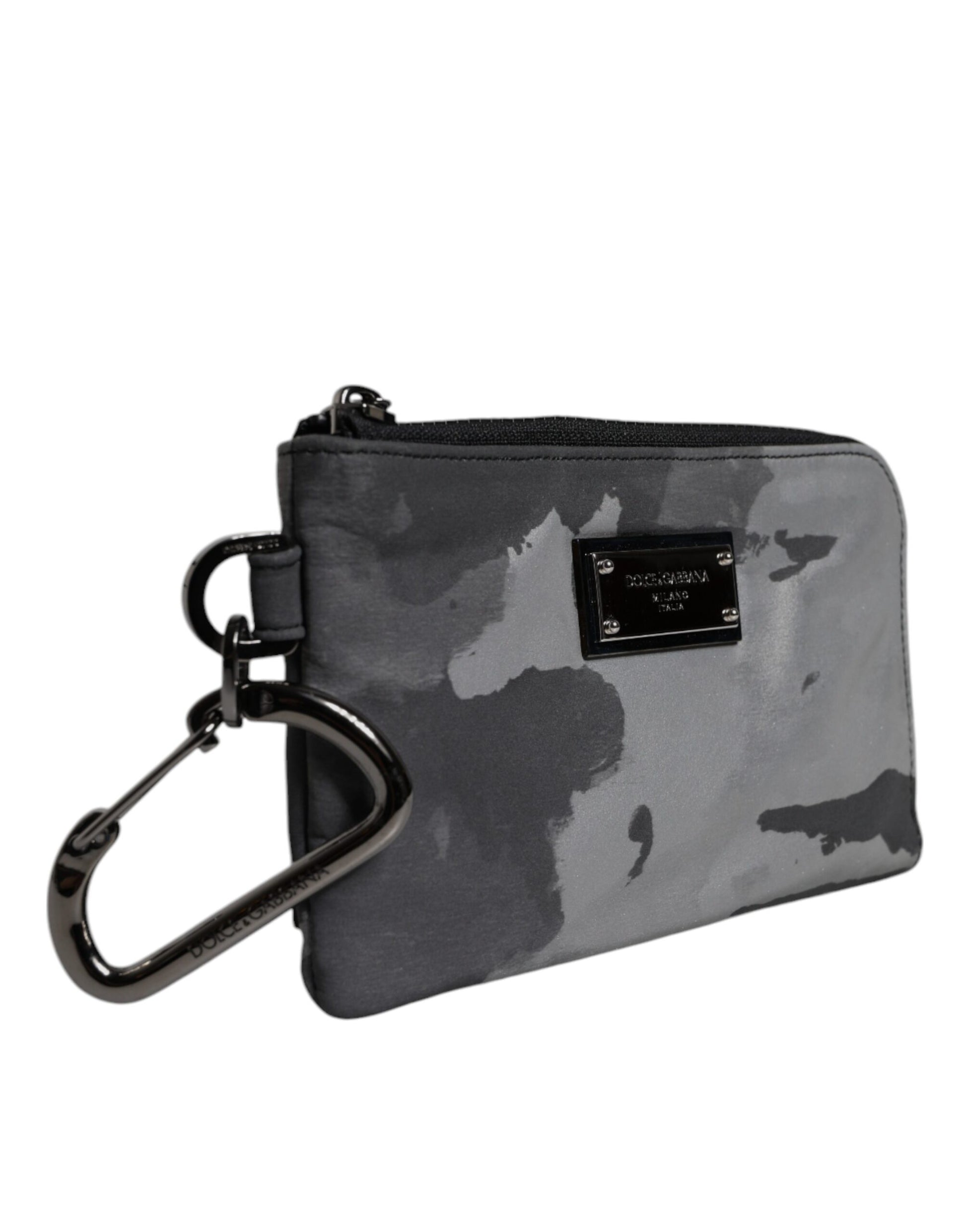 Dolce & Gabbana Black Gray Camouflage Logo Plaque Keyring Pouch Bag - ACCEXO