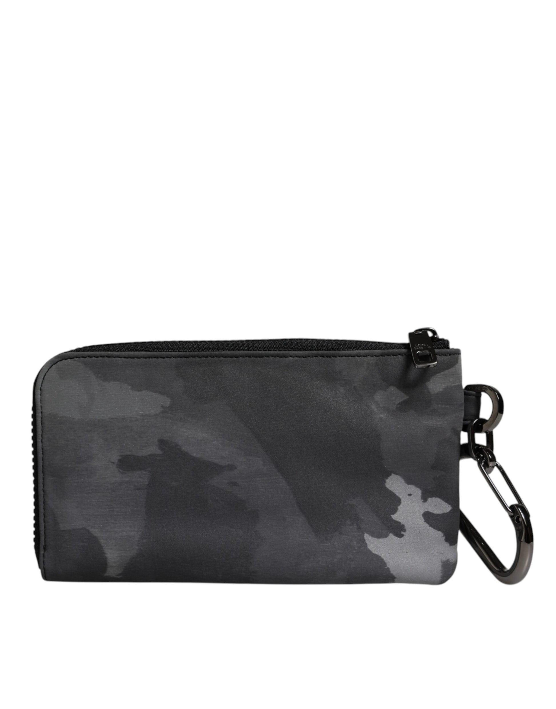Dolce & Gabbana Black Gray Camouflage Logo Plaque Keyring Pouch Bag - ACCEXO
