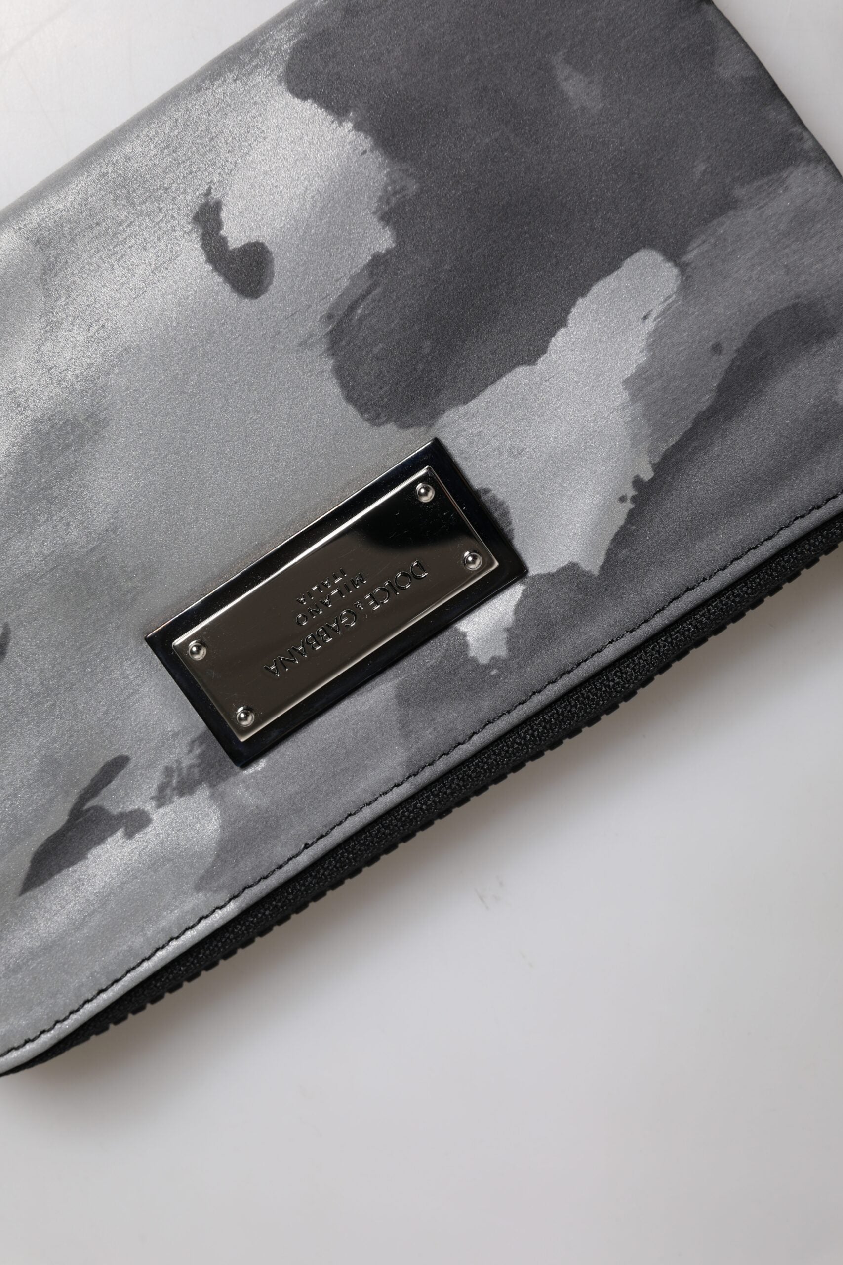 Dolce & Gabbana Black Gray Camouflage Logo Plaque Keyring Pouch Bag - ACCEXO