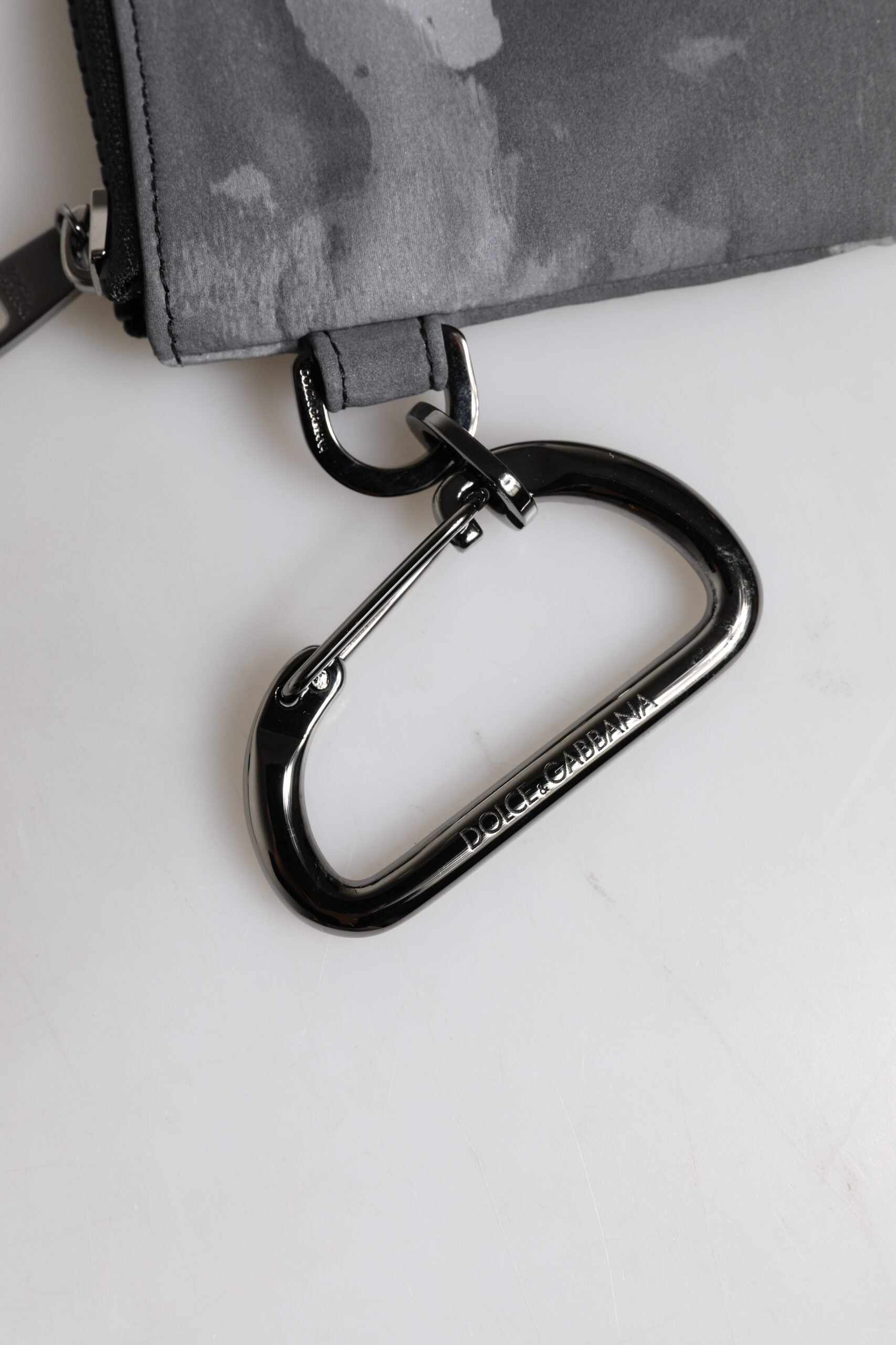 Dolce & Gabbana Black Gray Camouflage Logo Plaque Keyring Pouch Bag - ACCEXO