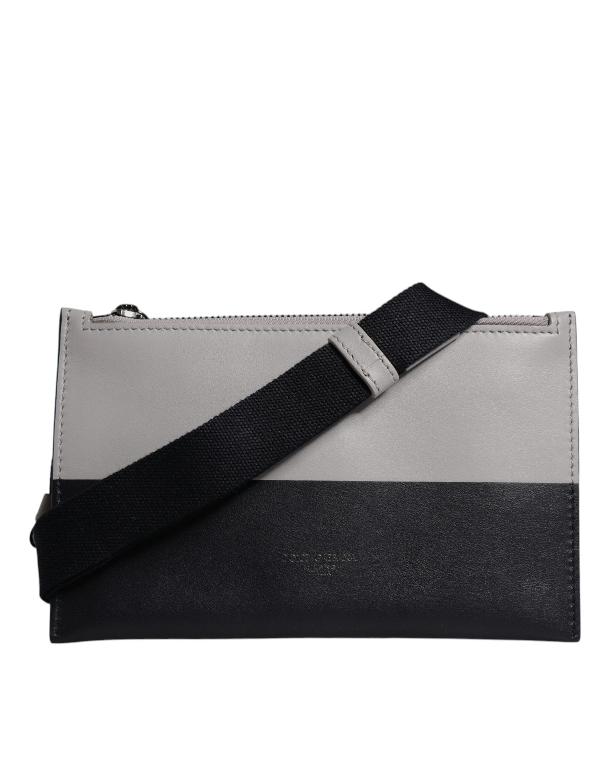 Dolce & Gabbana Black White Leather Logo Embossed Crossbody Bag - ACCEXO