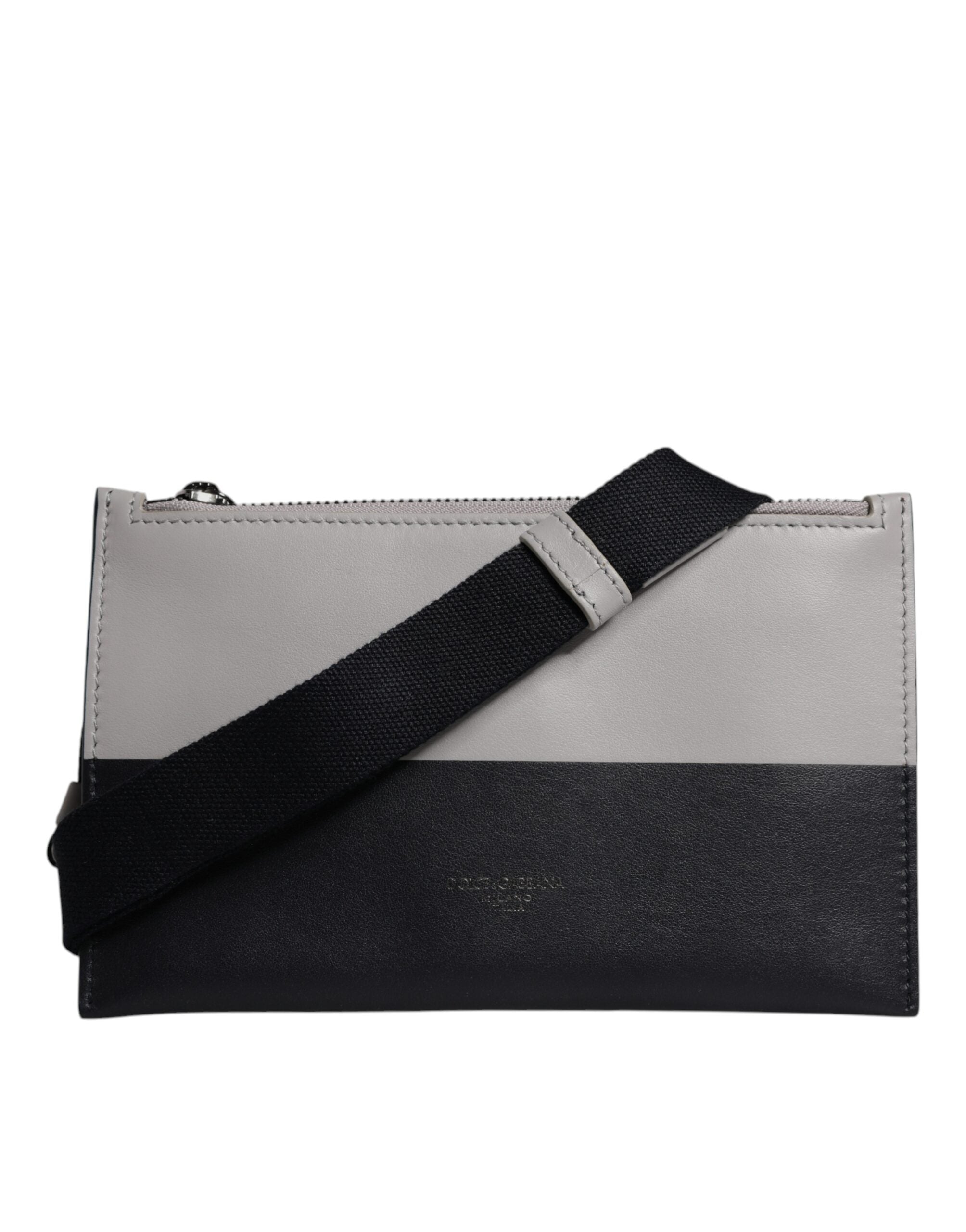 Dolce & Gabbana Black White Leather Logo Embossed Crossbody Bag - ACCEXO