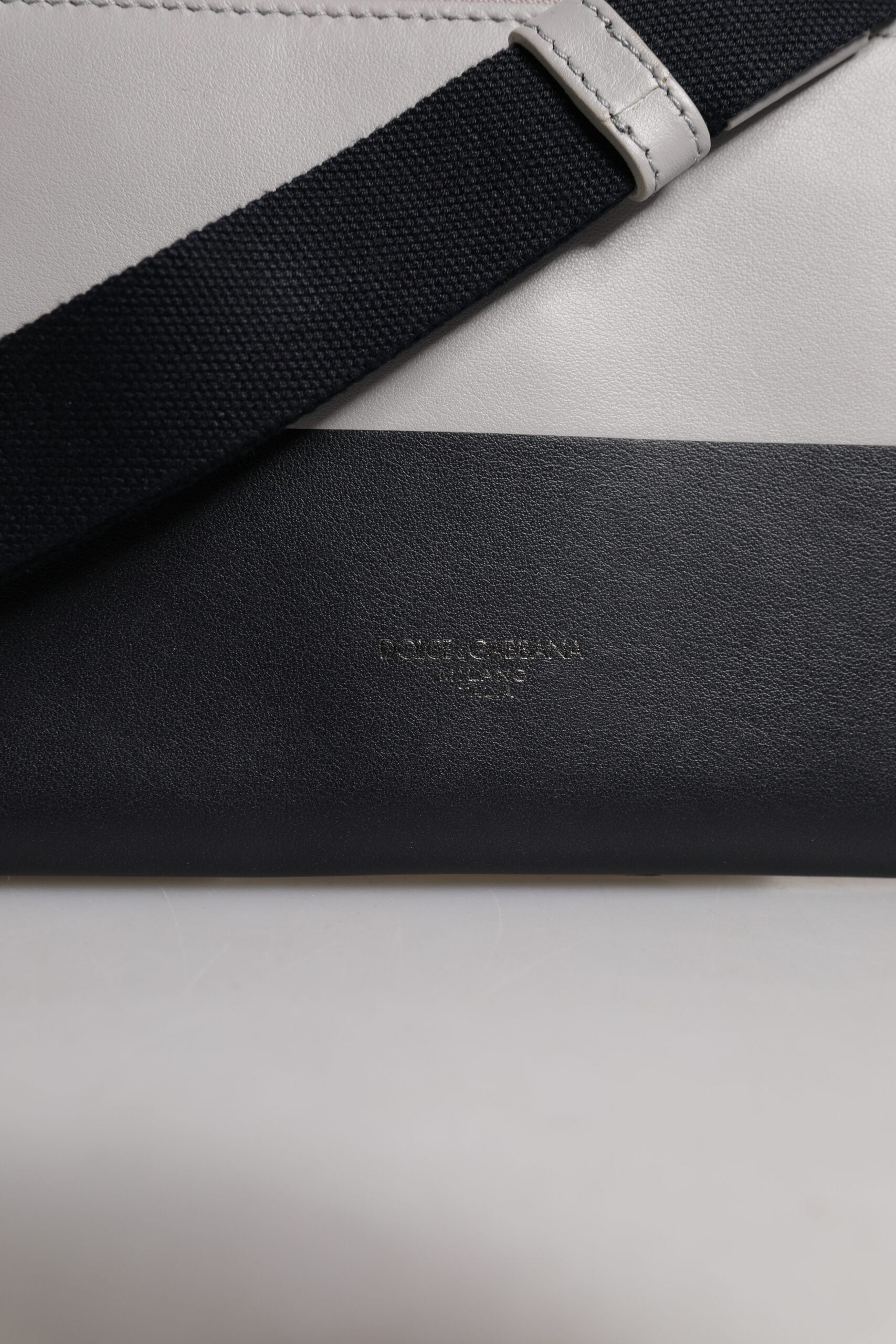 Dolce & Gabbana Black White Leather Logo Embossed Crossbody Bag - ACCEXO