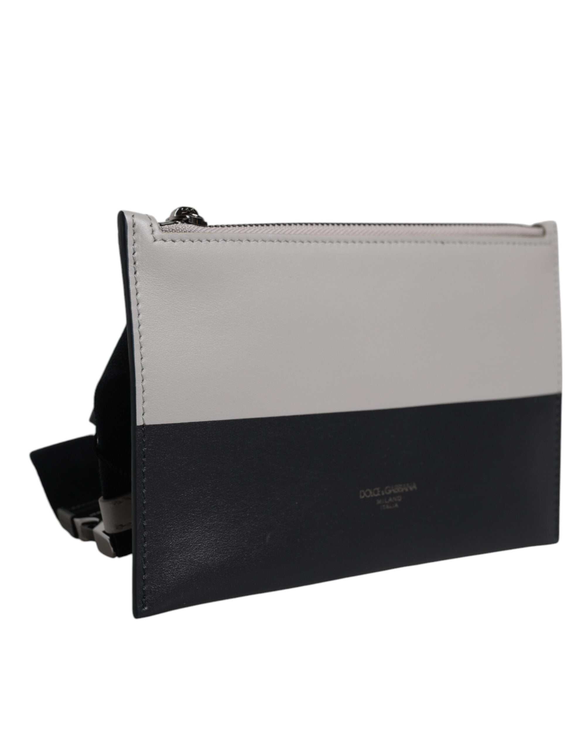 Dolce & Gabbana Black White Leather Logo Embossed Crossbody Bag - ACCEXO