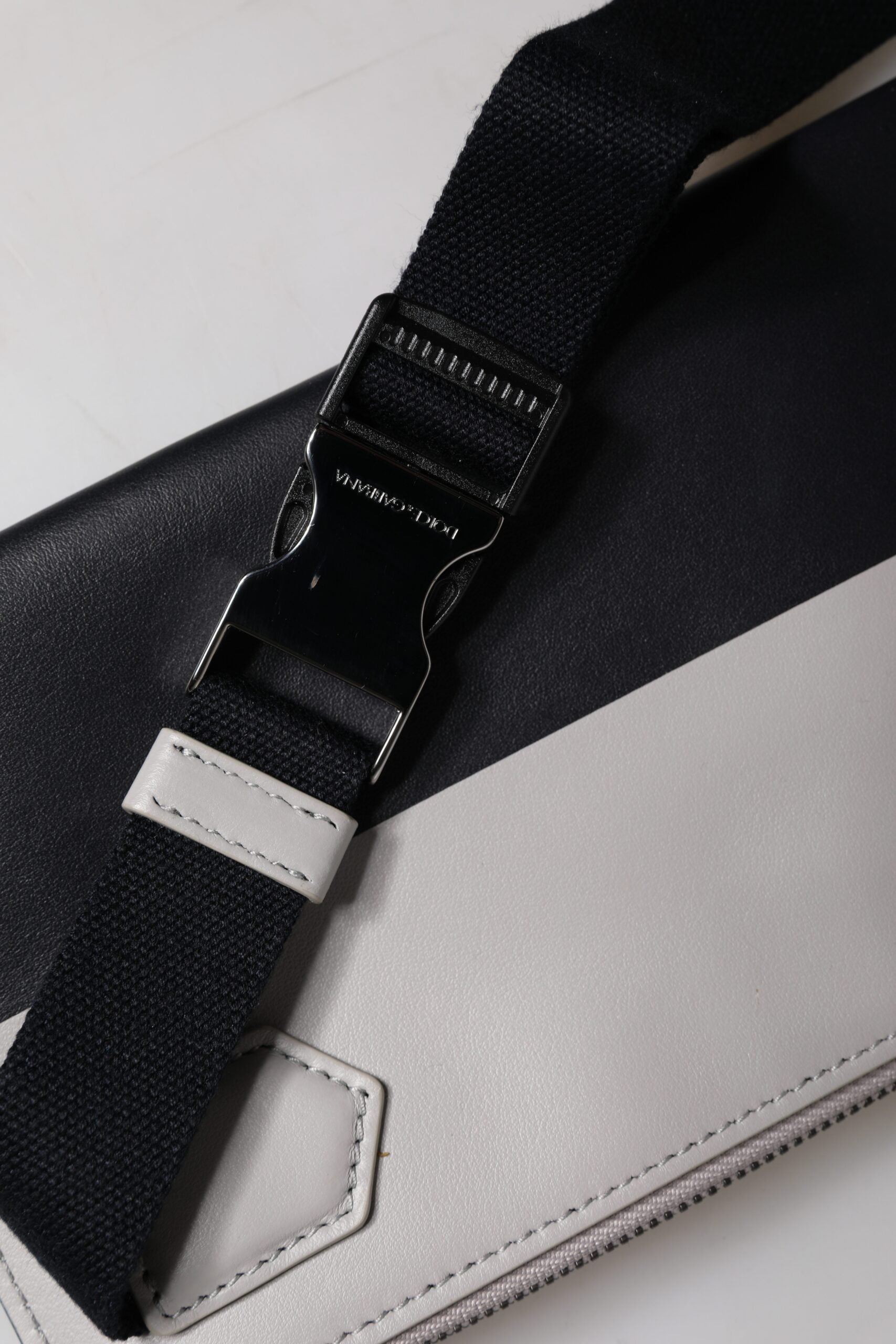 Dolce & Gabbana Black White Leather Logo Embossed Crossbody Bag - ACCEXO