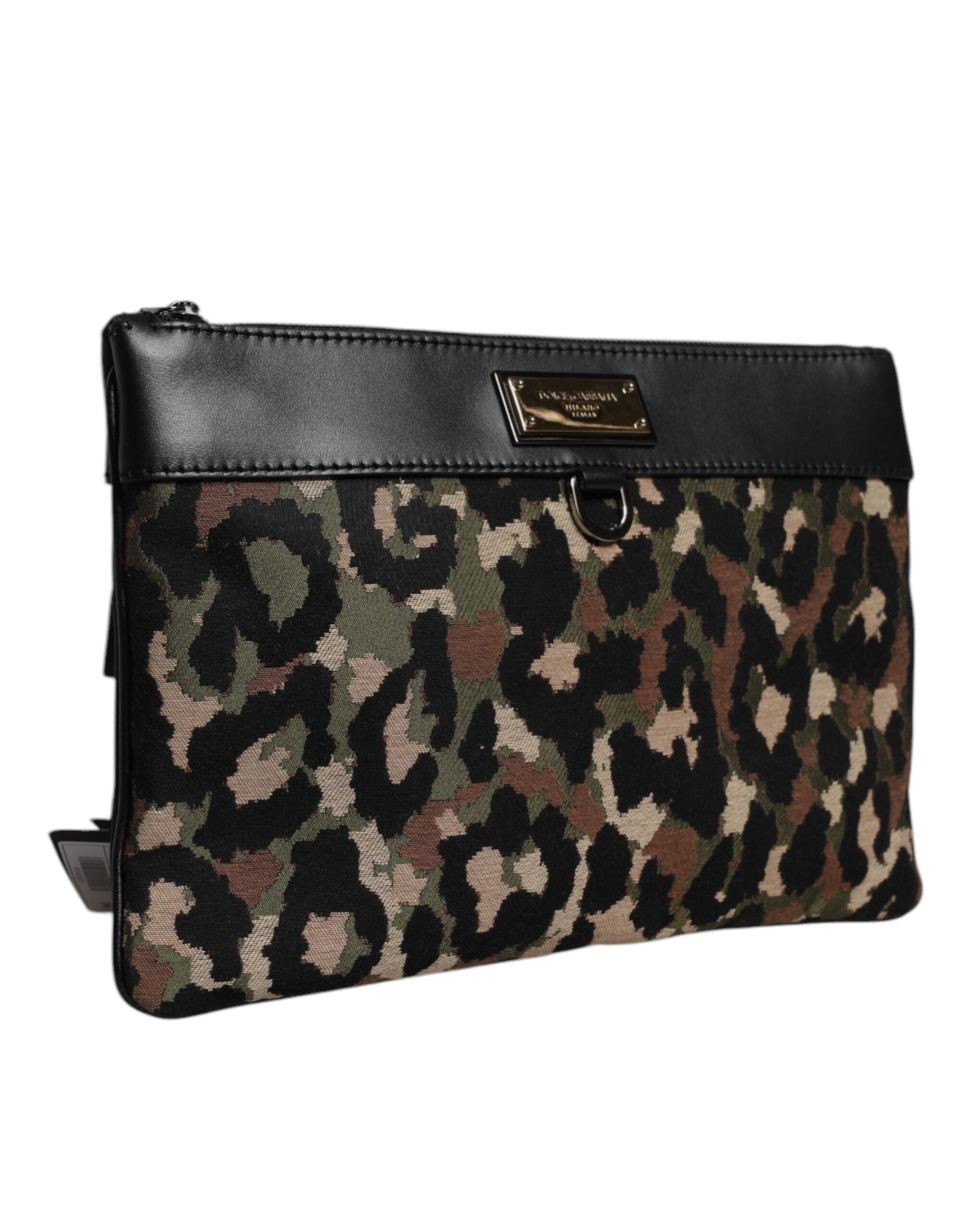 Dolce & Gabbana Multicolor Leopard Jacquard Print Logo Plaque Pouch Bag - ACCEXO
