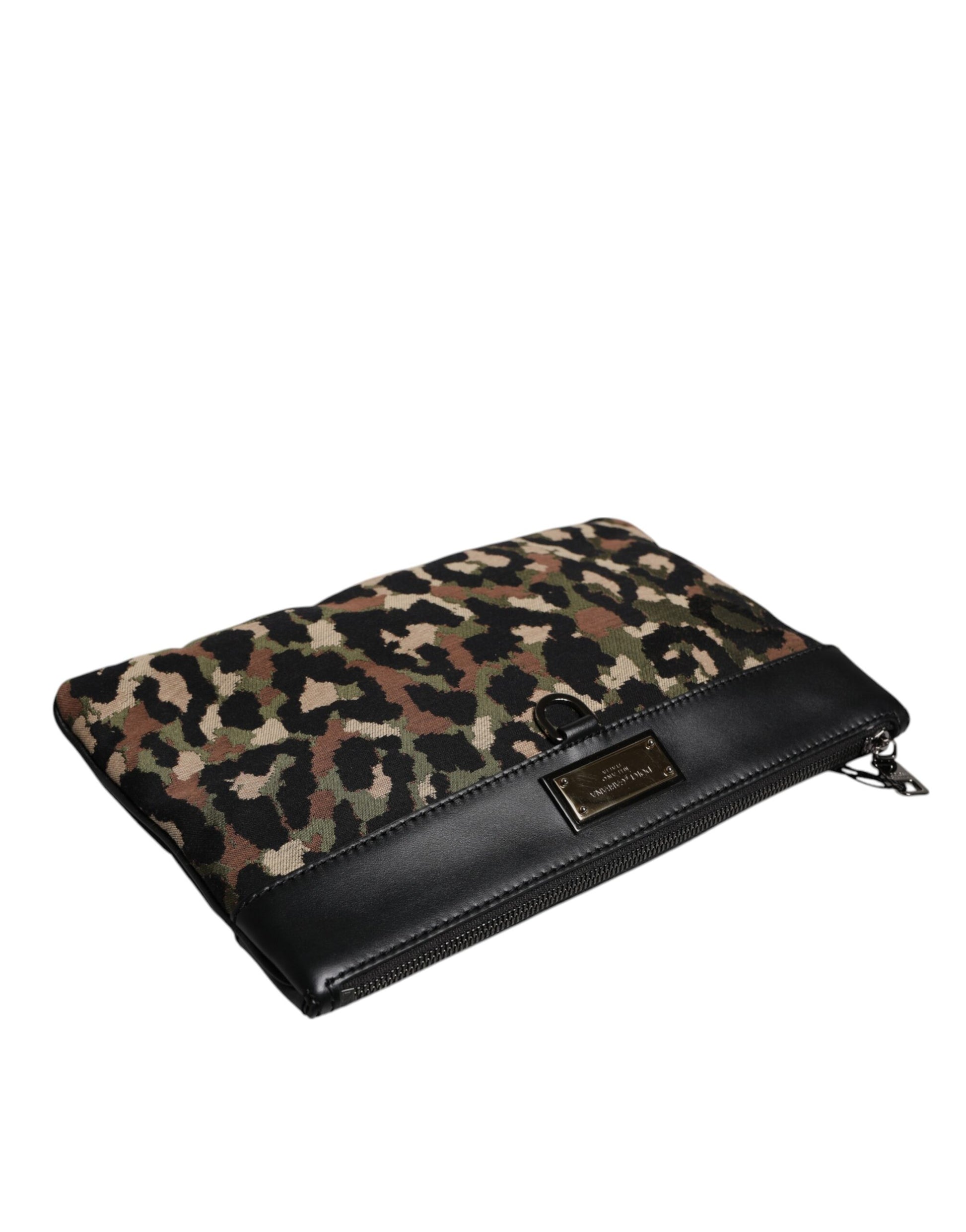 Dolce & Gabbana Multicolor Leopard Jacquard Print Logo Plaque Pouch Bag - ACCEXO