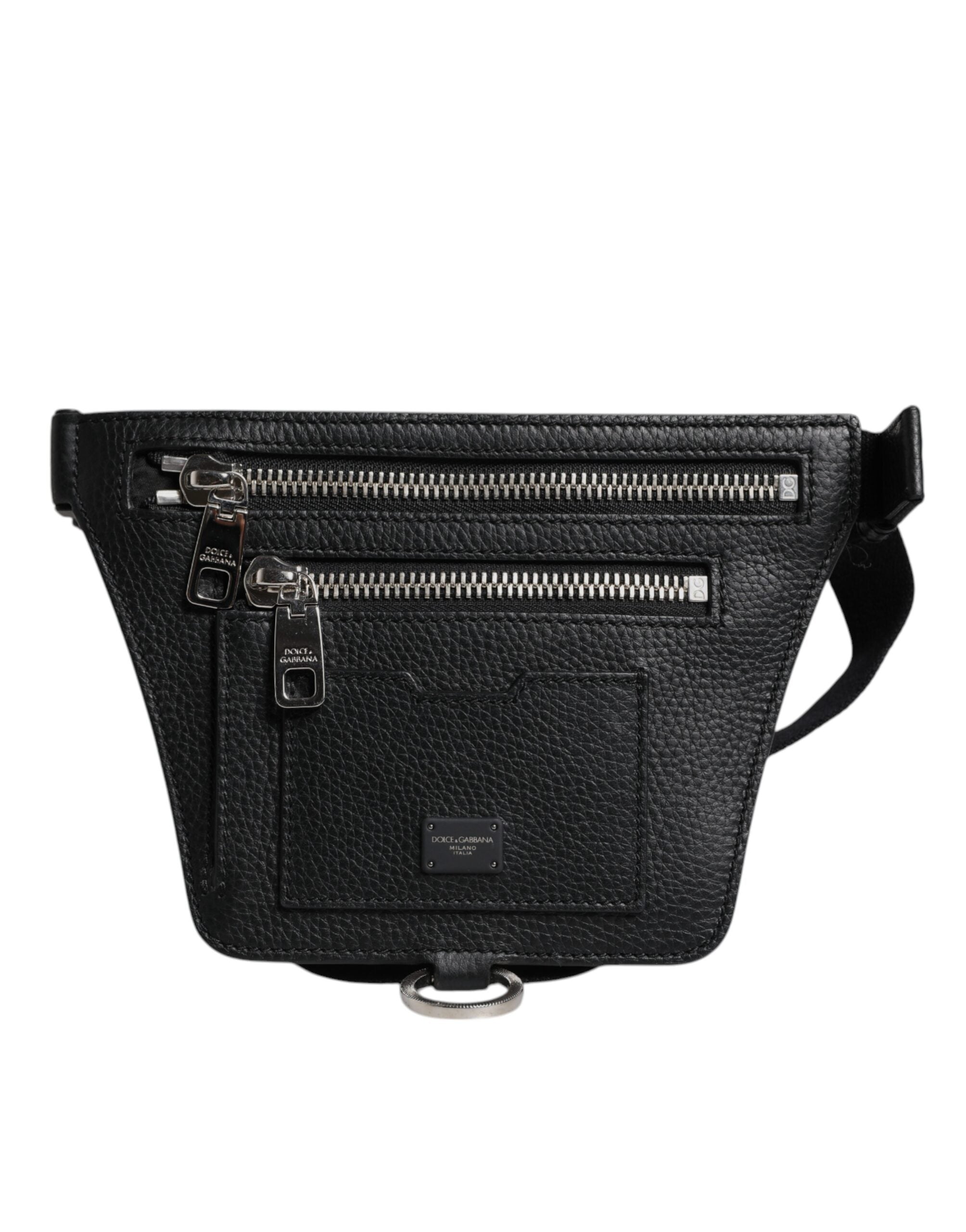 Dolce & Gabbana Black Calfskin Logo Plaque Belt Waist Men Fanny Pack Bag - ACCEXO