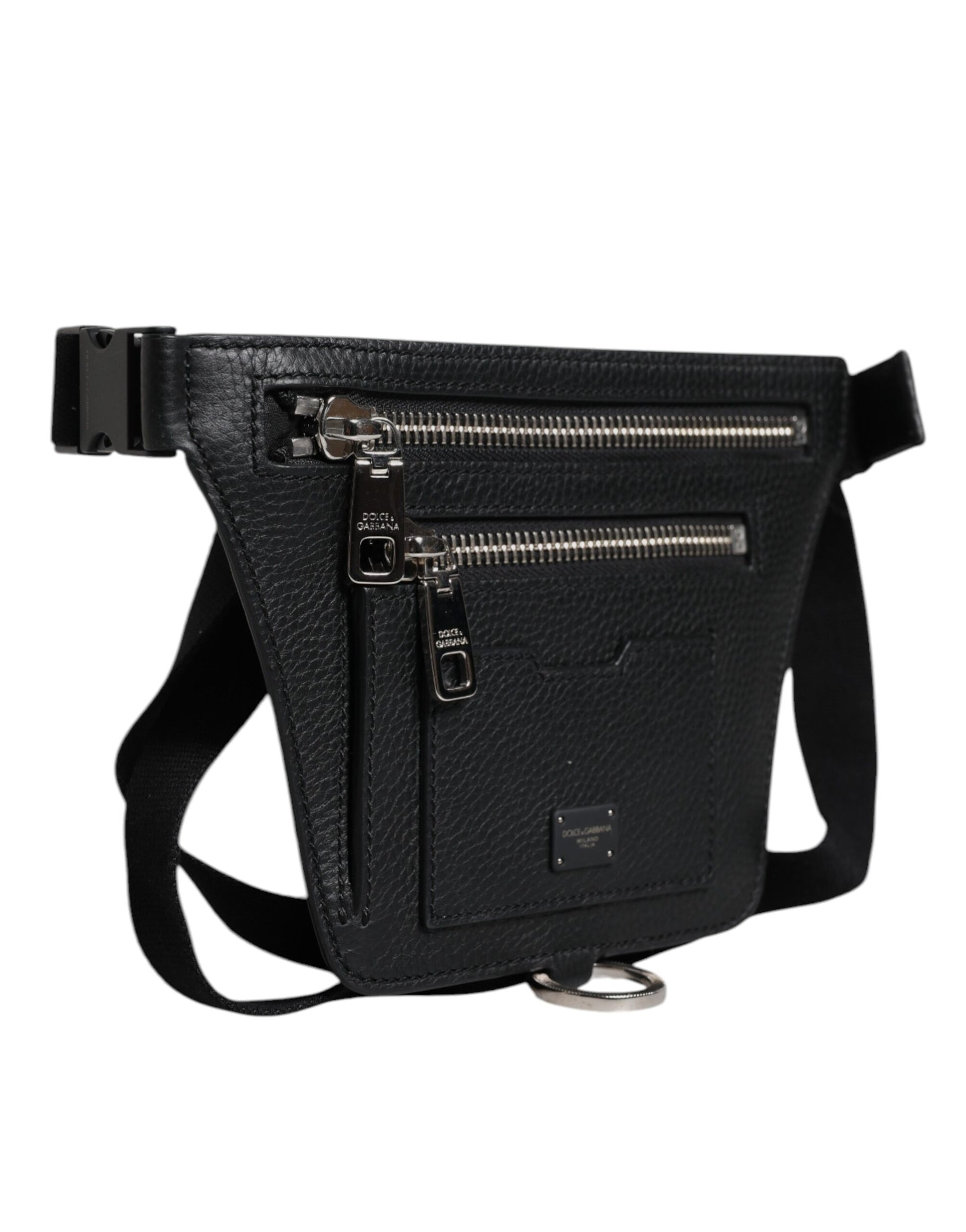 Dolce & Gabbana Black Calfskin Logo Plaque Belt Waist Men Fanny Pack Bag - ACCEXO