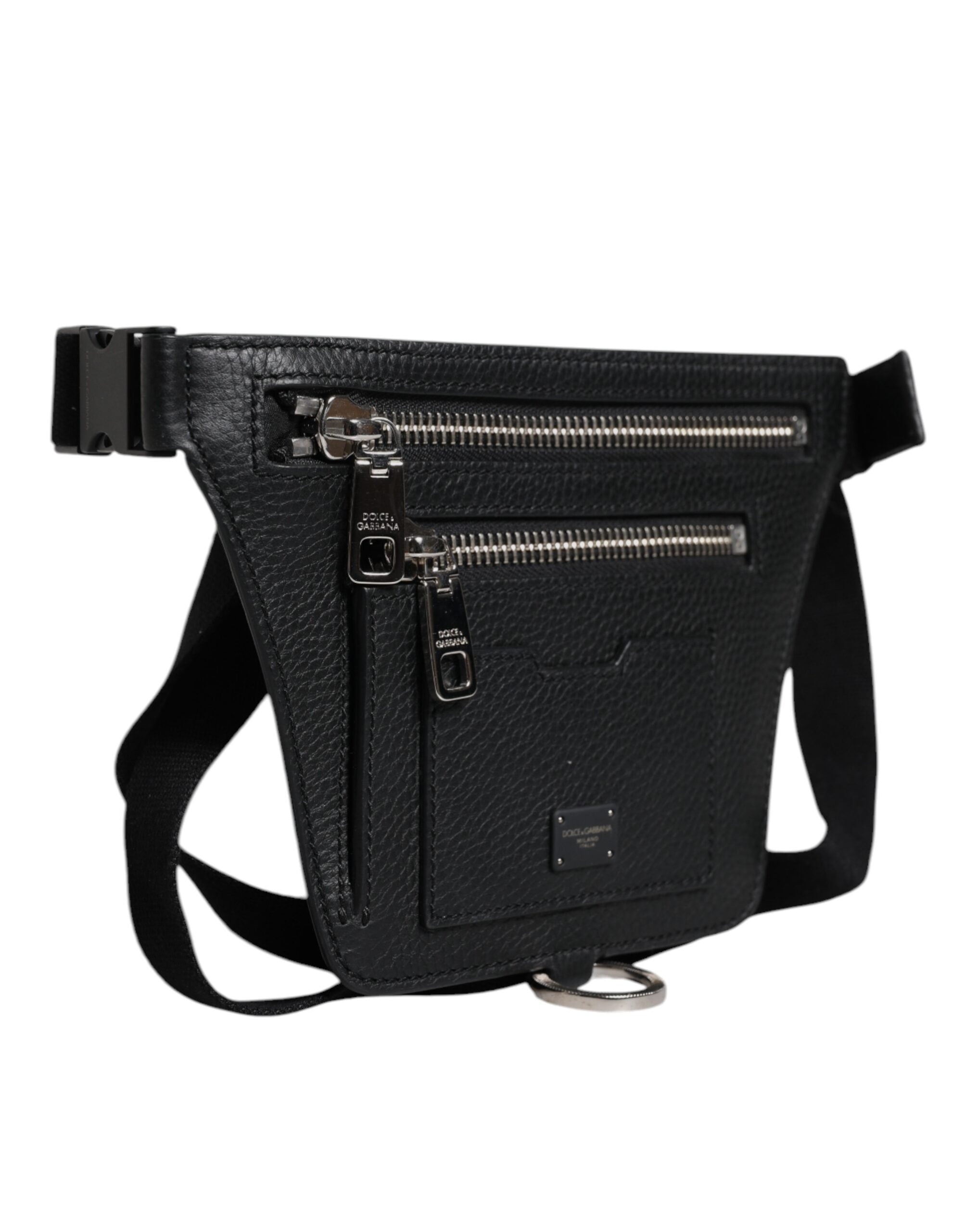 Dolce & Gabbana Black Calfskin Logo Plaque Belt Waist Men Fanny Pack Bag - ACCEXO