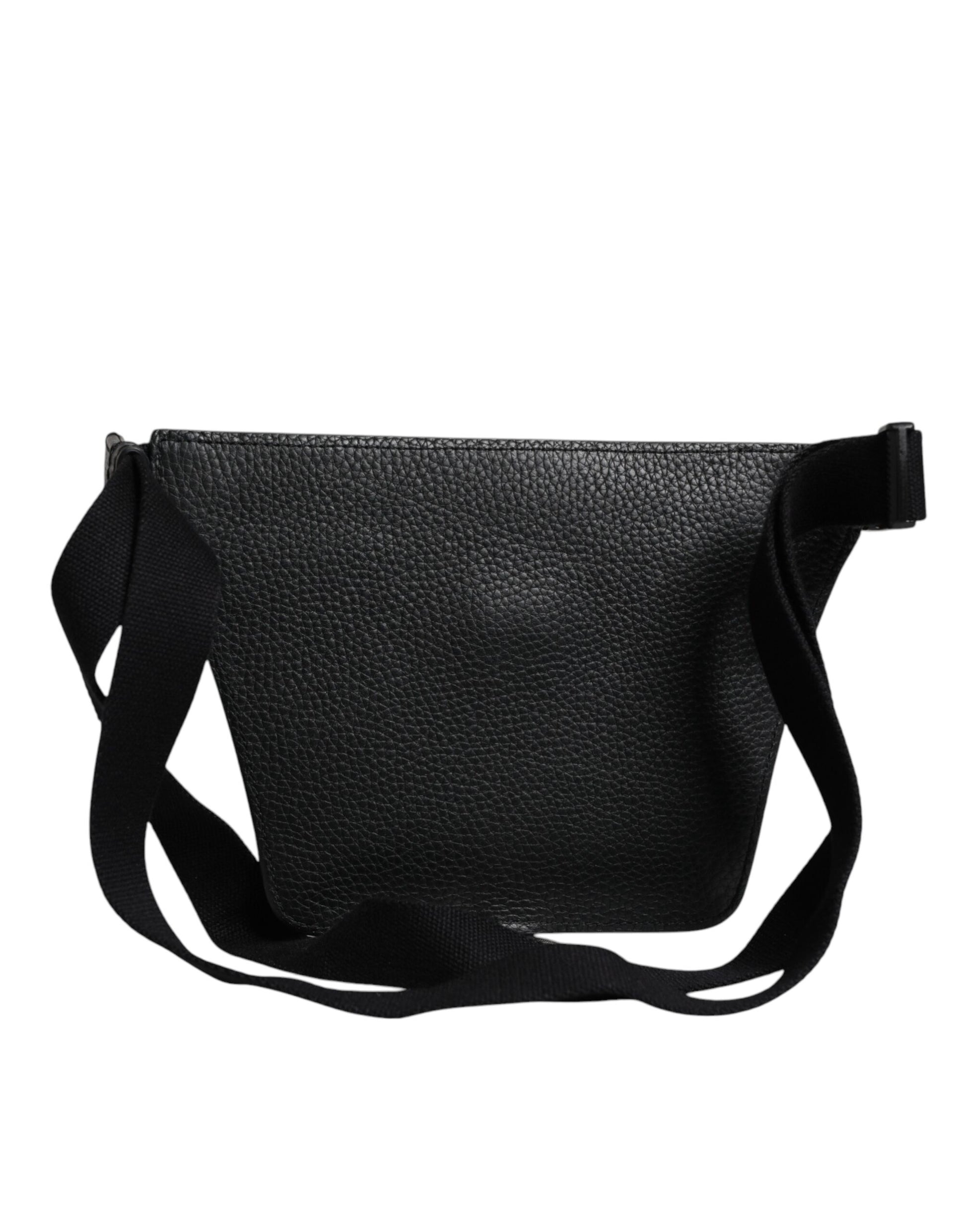 Dolce & Gabbana Black Calfskin Logo Plaque Belt Waist Men Fanny Pack Bag - ACCEXO