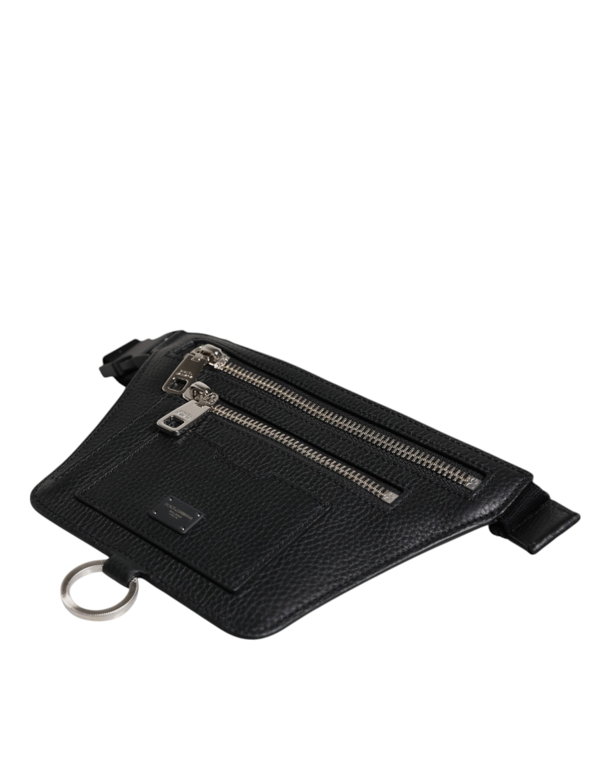 Dolce & Gabbana Black Calfskin Logo Plaque Belt Waist Men Fanny Pack Bag - ACCEXO