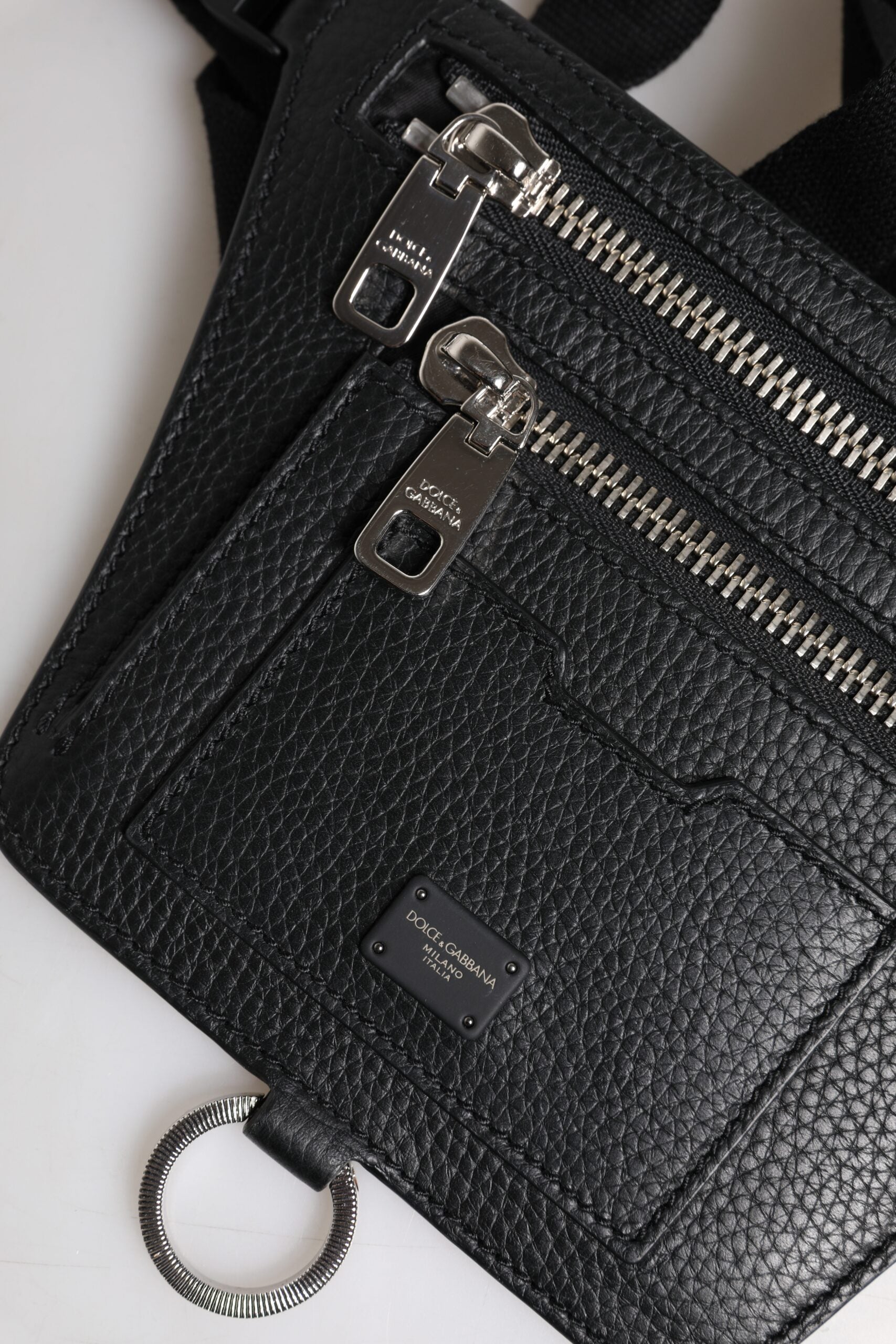 Dolce & Gabbana Black Calfskin Logo Plaque Belt Waist Men Fanny Pack Bag - ACCEXO